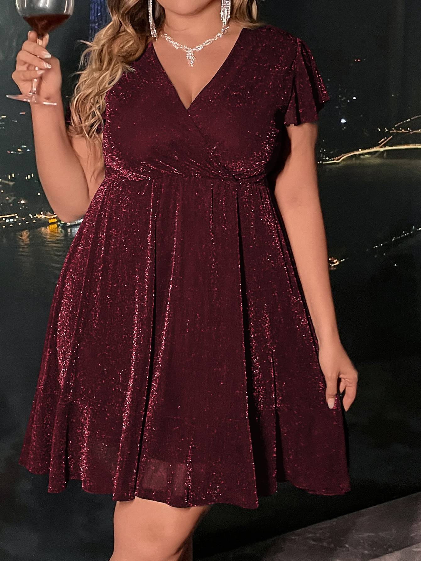 Women's Plus Size Glitter Wrap Party A Line Dress