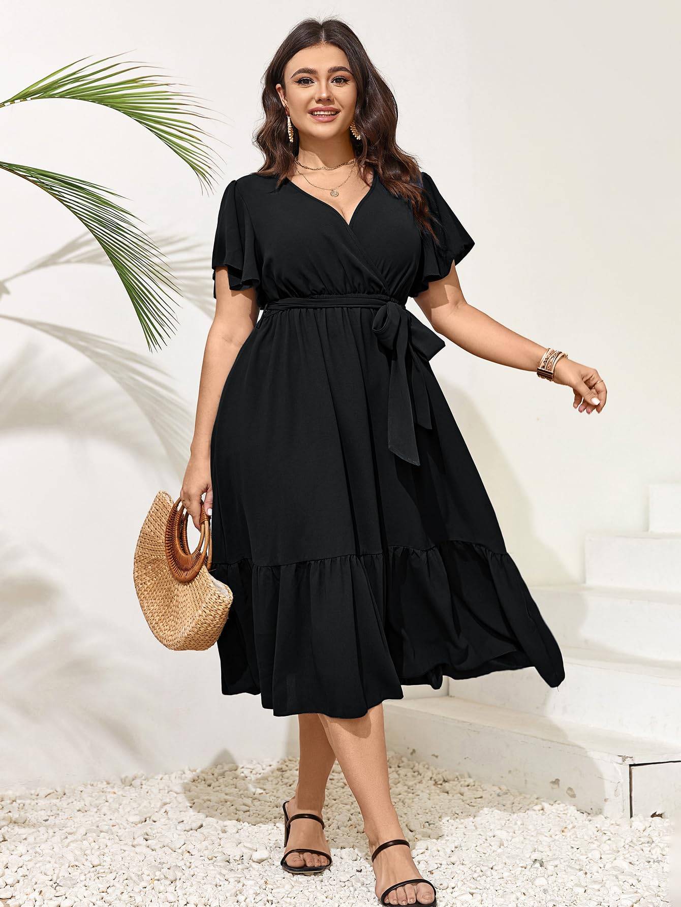 Women Plus Size Dresses V Neck A-Line Maxi Dress