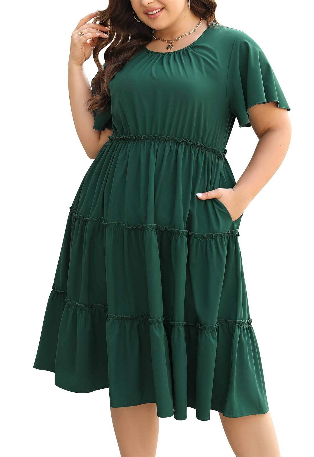 Women Plus Size Summer Midi Dress with Pocket