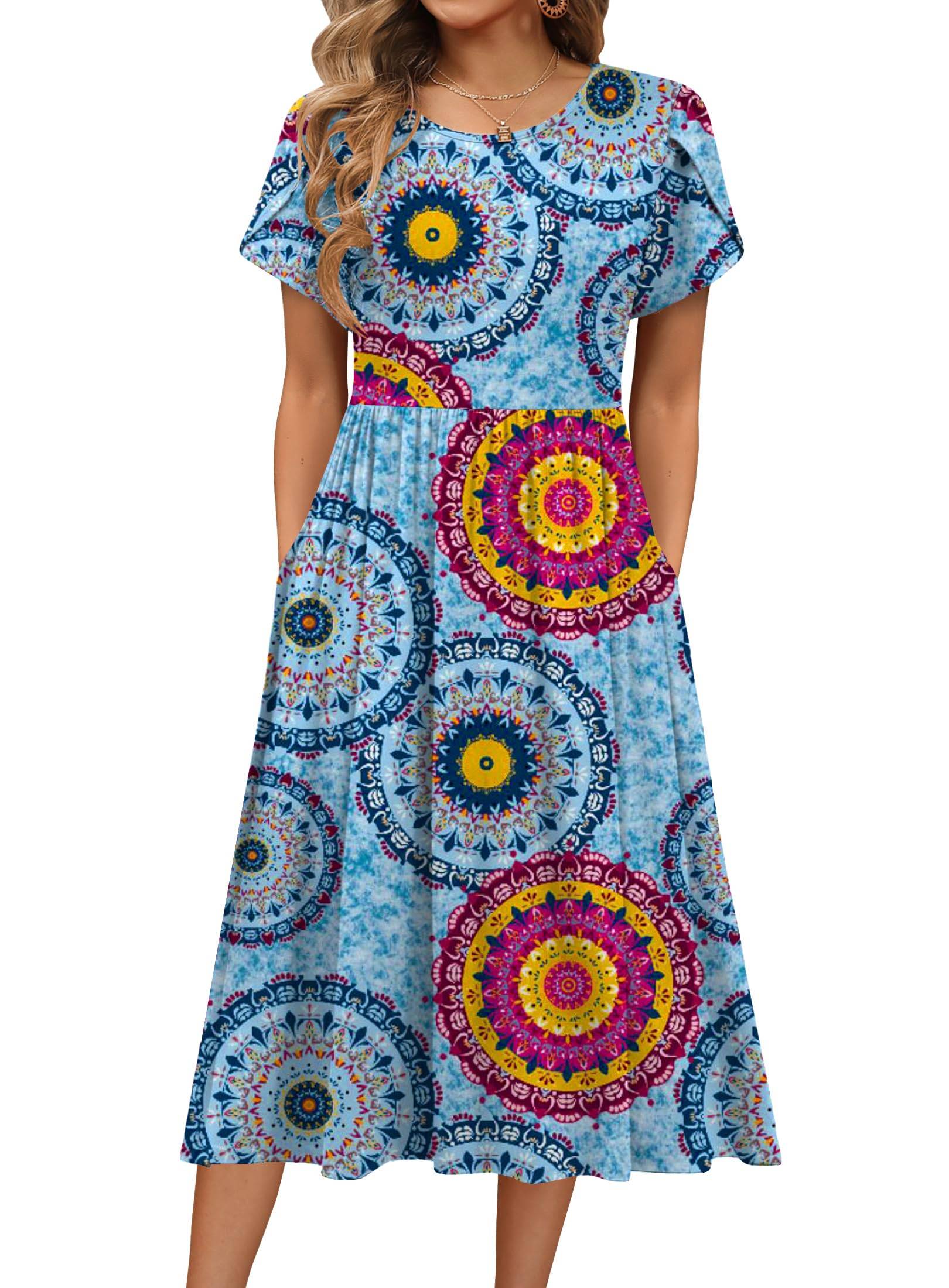 Women's A-Line Midi Dresses Floral Beach Sundress