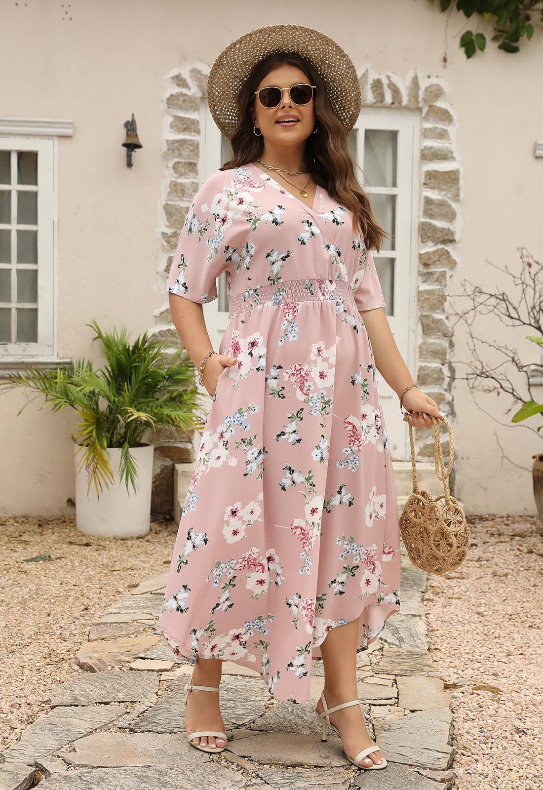 Womens Plus Size Boho Print Maxi Dress with Pocket