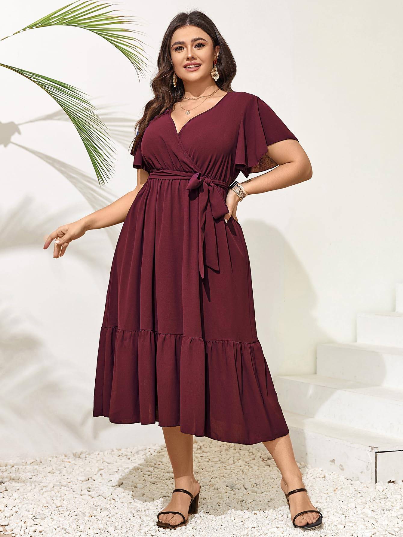 Women Plus Size Dresses V Neck A-Line Maxi Dress