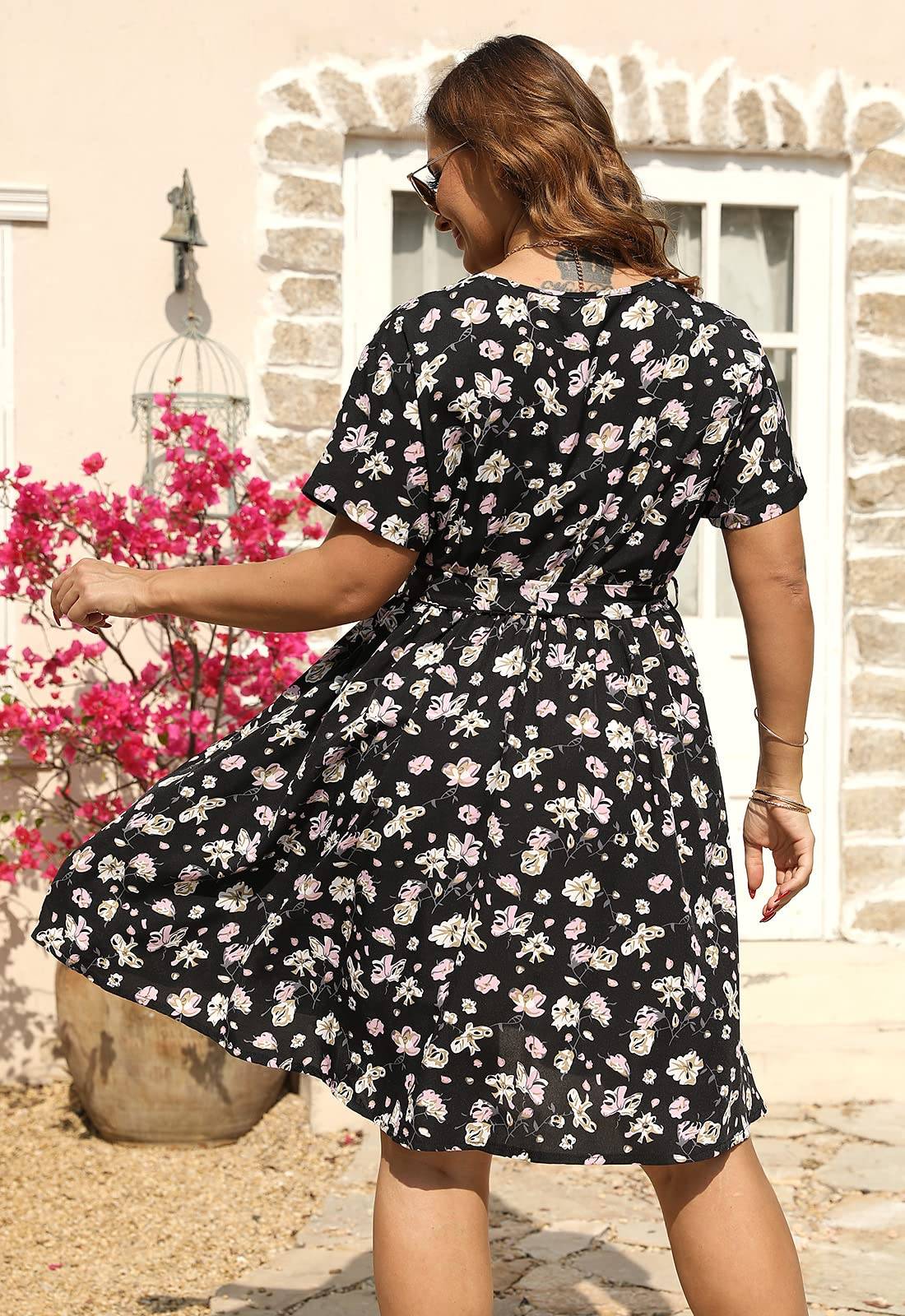 Womens Plus Size Boho Wrap Dress Floral Print