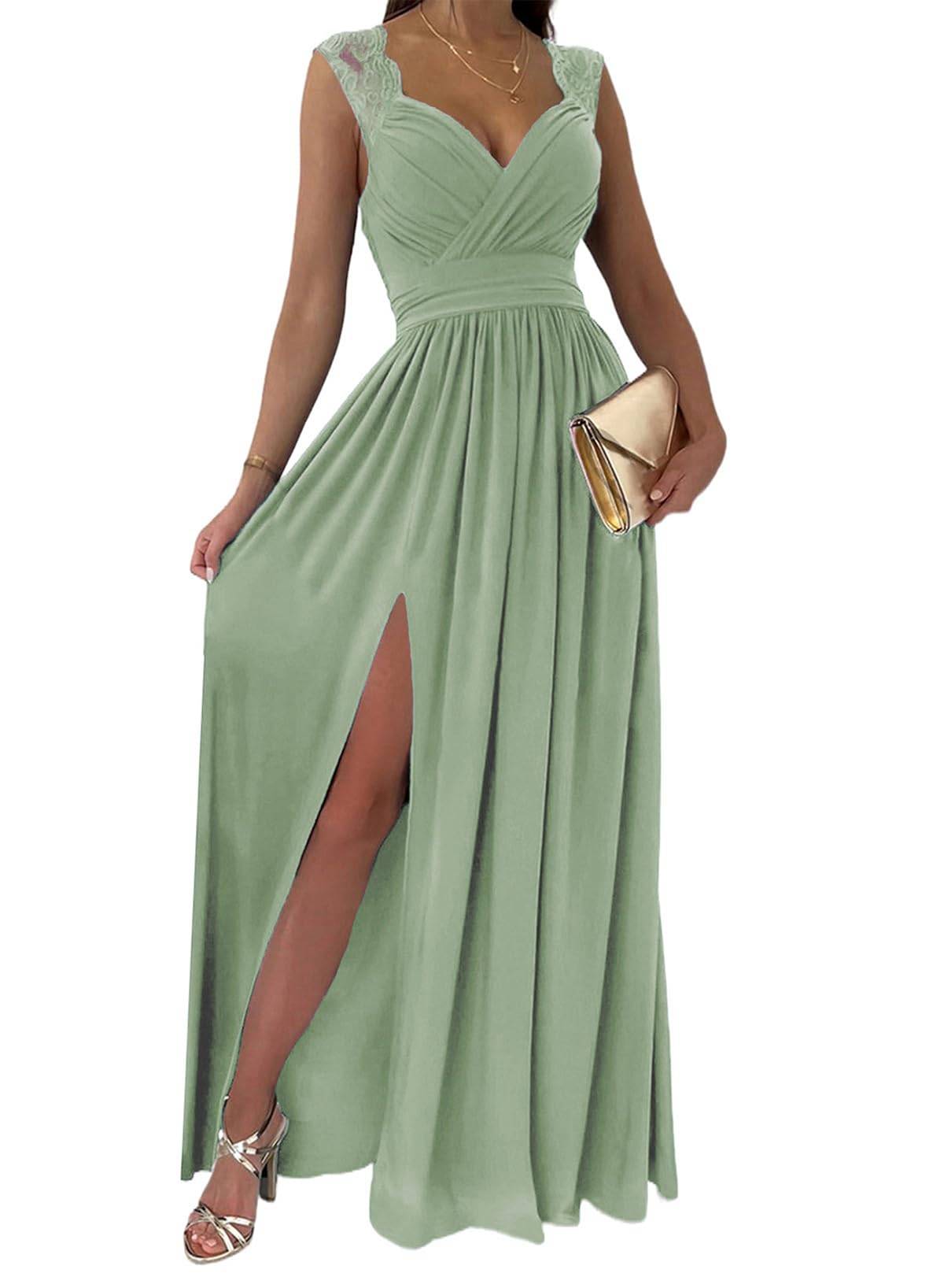 Womens Wrap V-Neck Sexy Wedding Guest Maxi Dresses