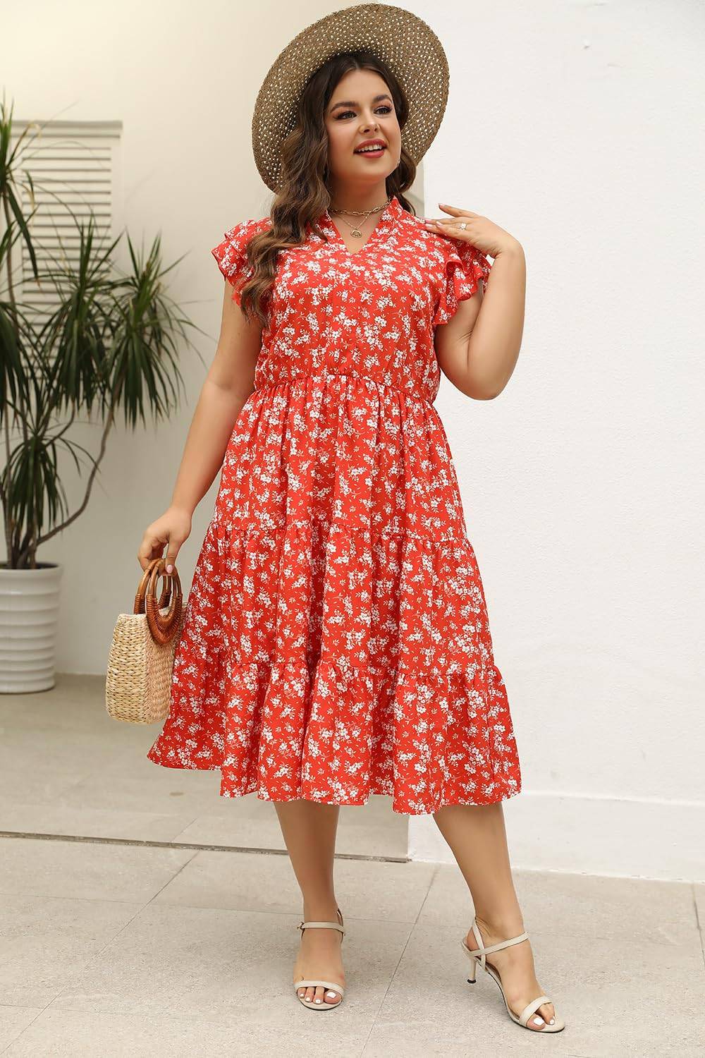 Plus Size Midi DressesWomen Boho Floral Dress