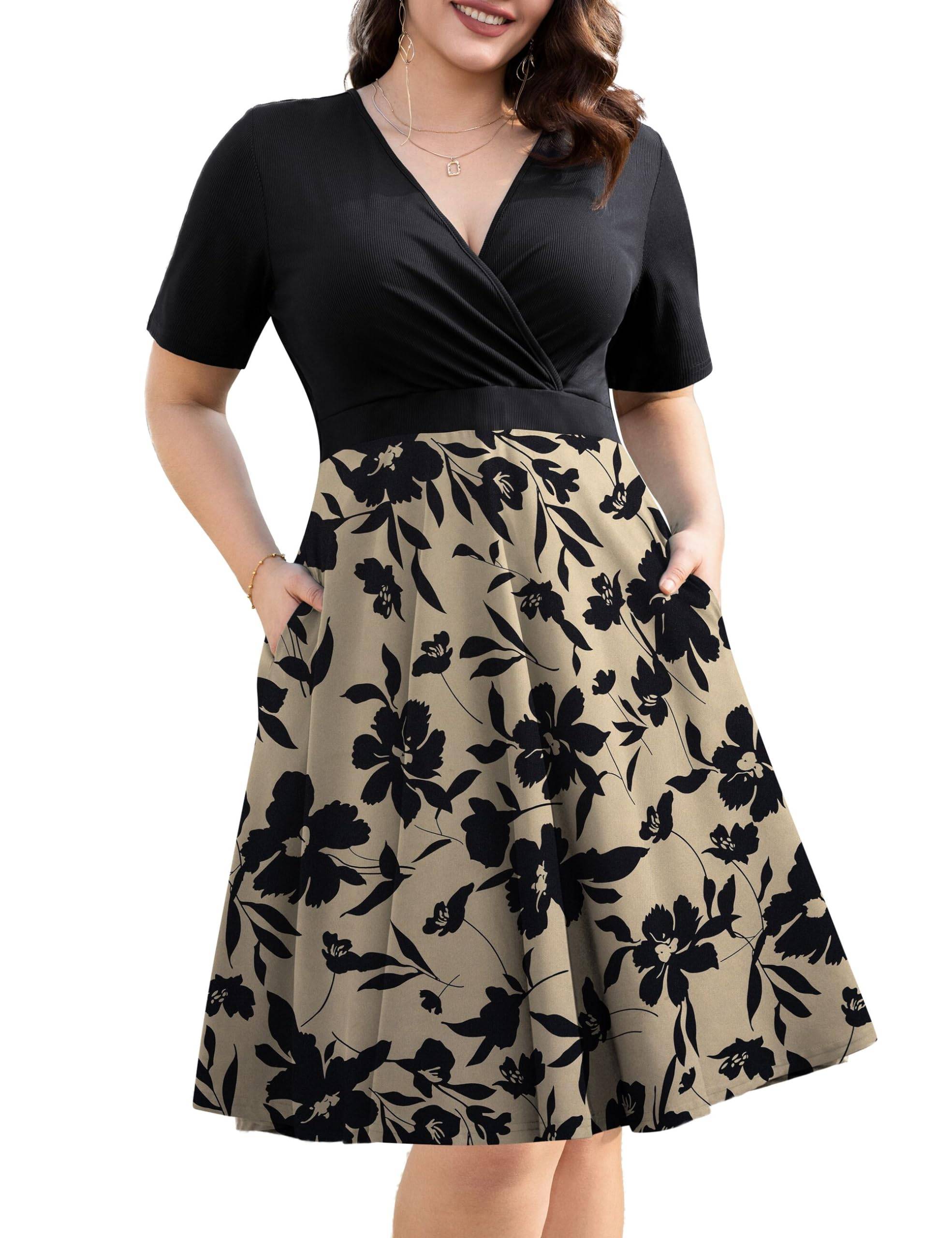 Womens Plus Size Dresses Wrap Dress with Pockets