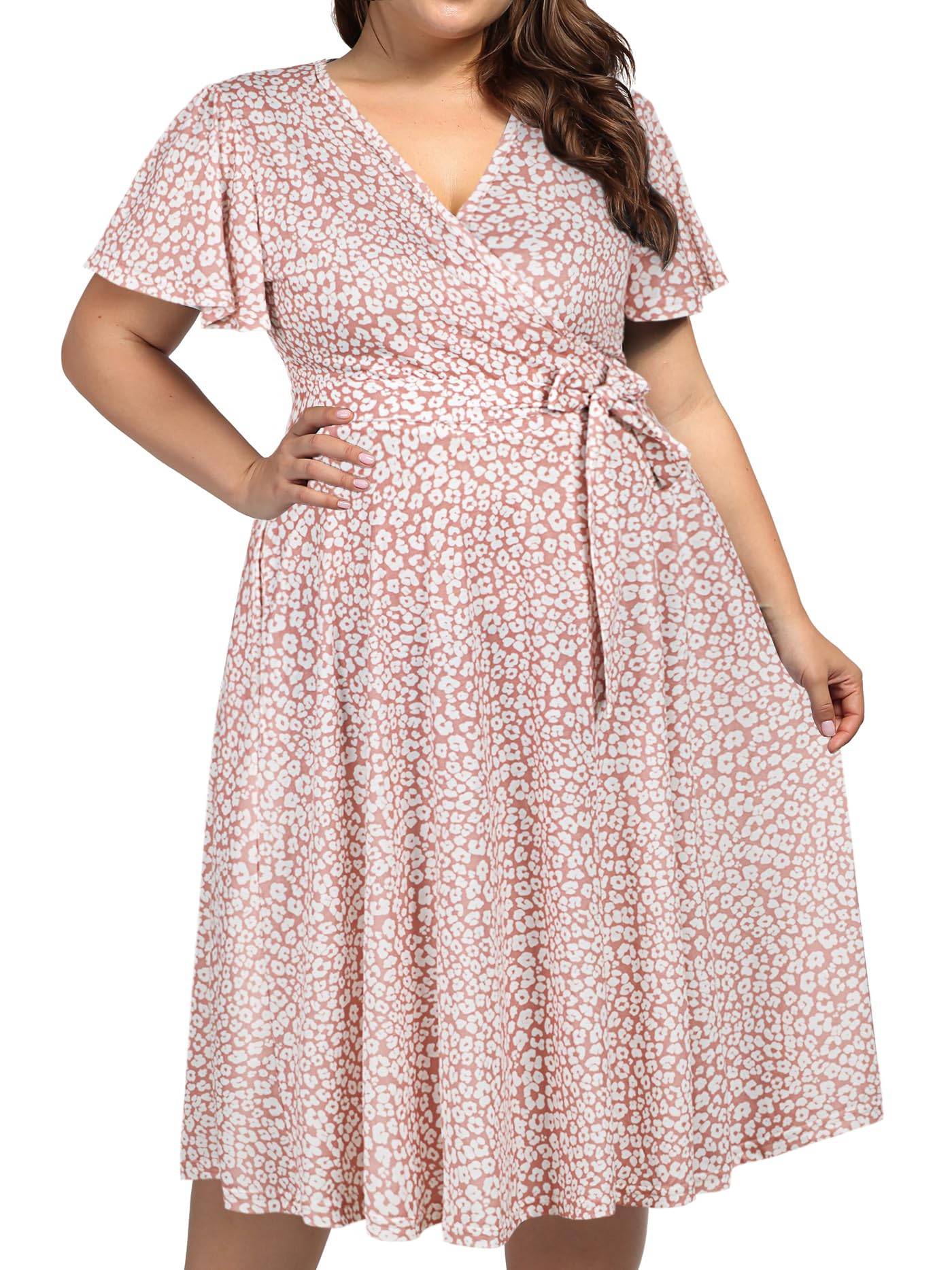 Plus Size Womens V Neck Floral Party Midi Dresses