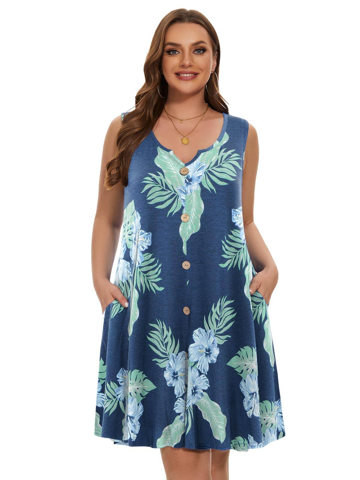 Women Plus Size A Line Sundresses Midi Dress