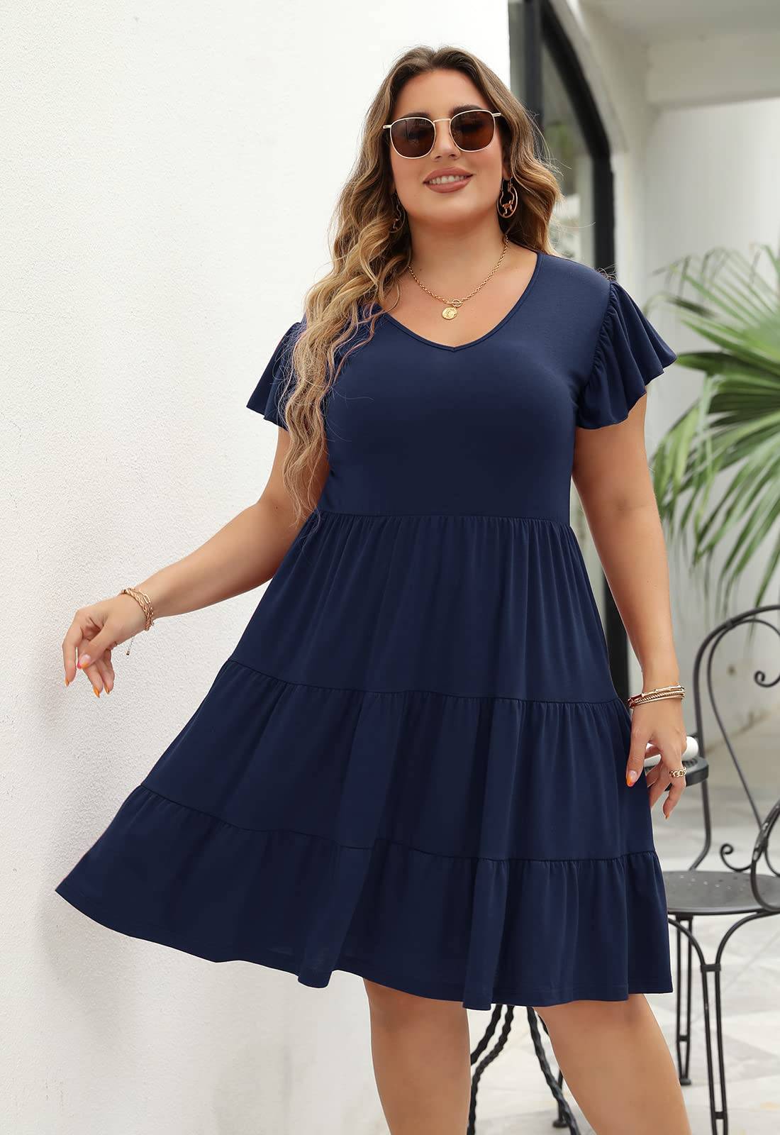 Womens Plus Size dresses Midi Dress with Pockets