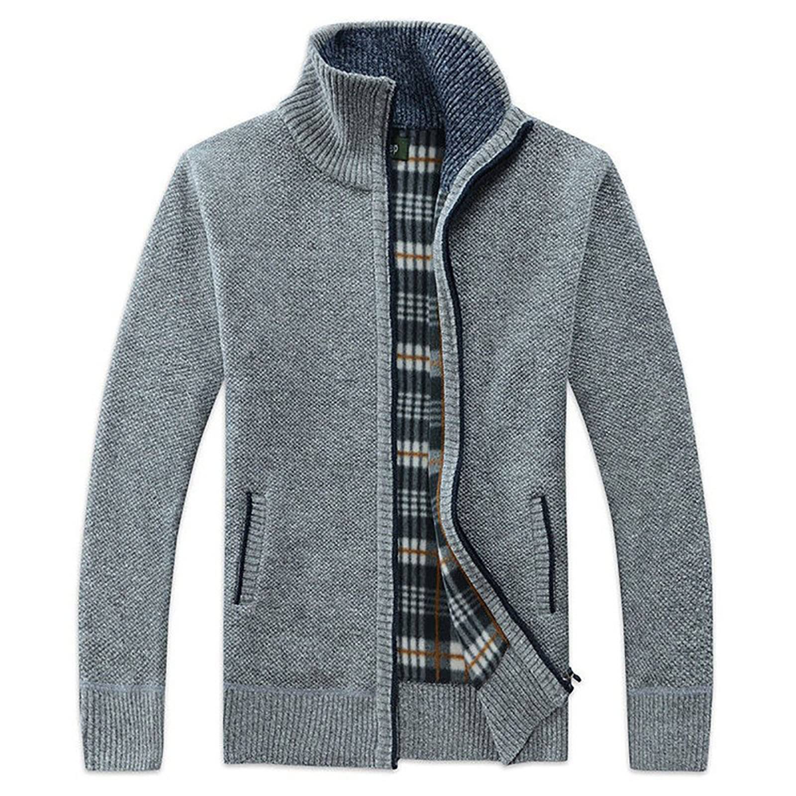 Men's Cardigan Sweaters Knitted Stand Collar Regular Fit Jacket Full Zip Fleece Lined Winter Warm Coat