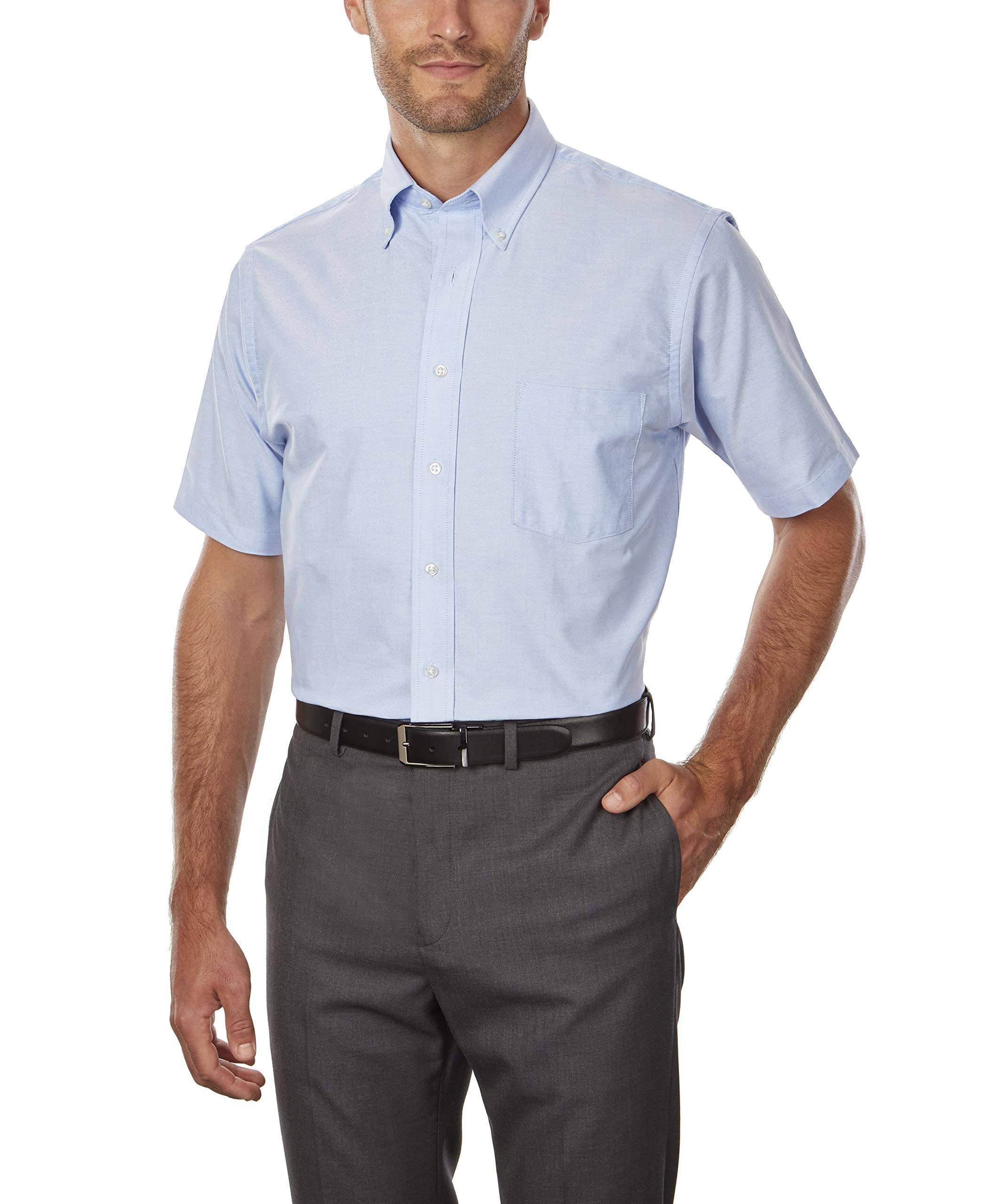 Men's Short Sleeve Dress Shirt Regular Fit Oxford Solid