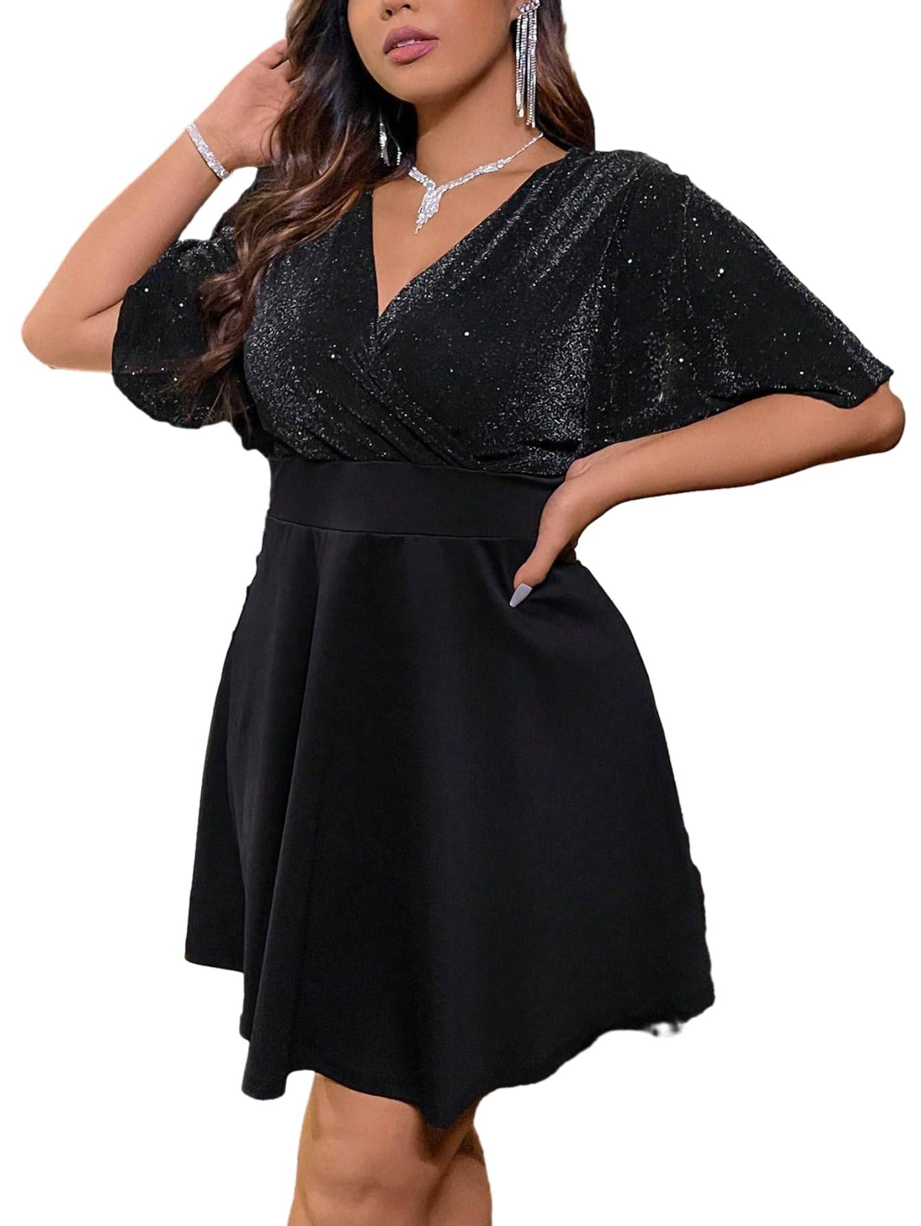 Women's Plus Size Glitter Wrap Party A Line Dress