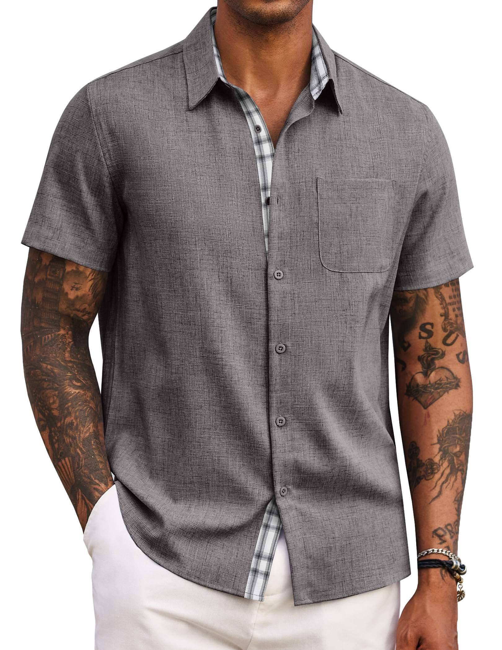 Men's Button Down Shirts Short Sleeve Casual Shirts Summer Beach Shirts Vacation Wedding Shirts with Pocket