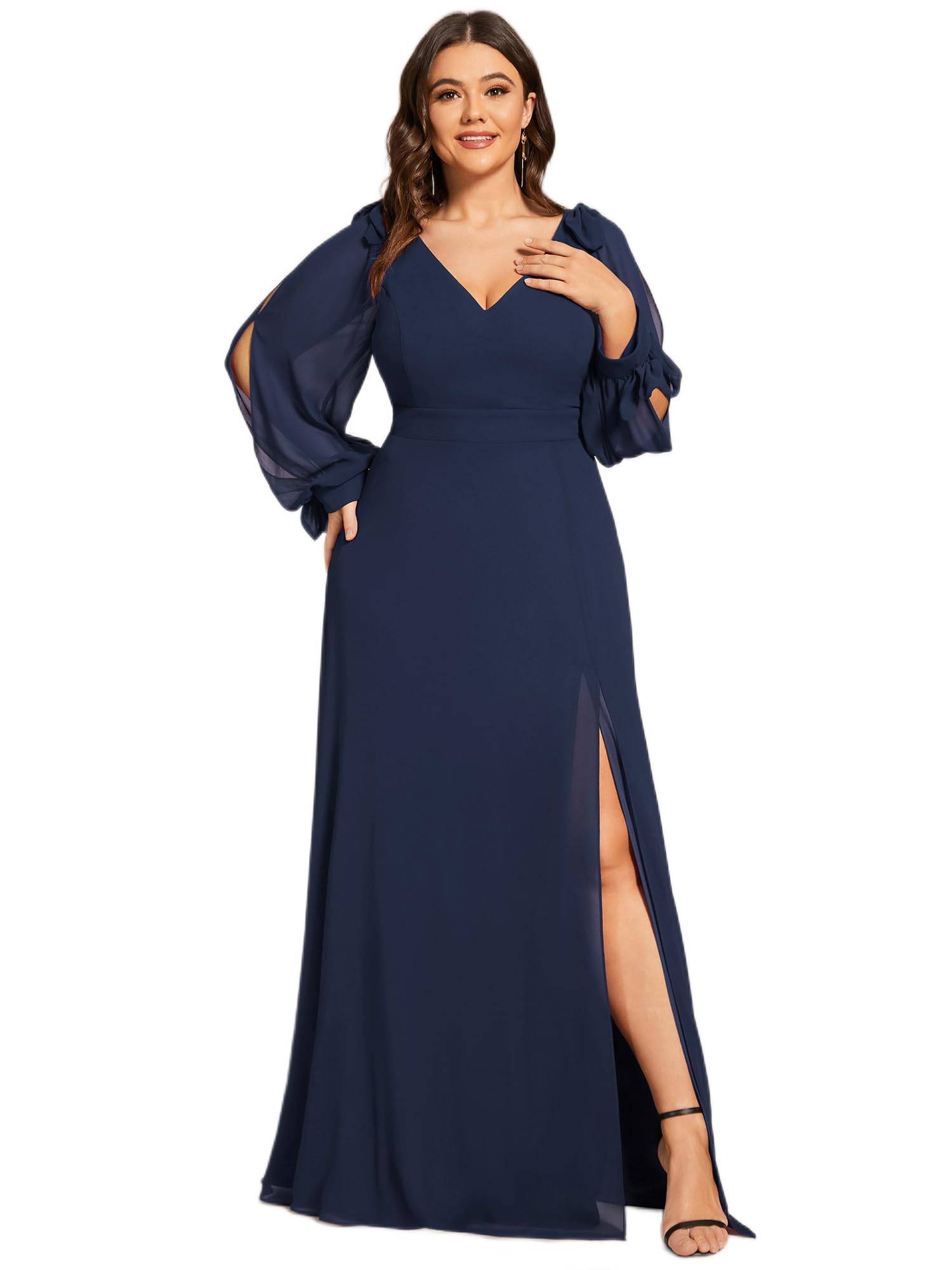 Plus Size Chiffon Long Sleeve Formal Dress