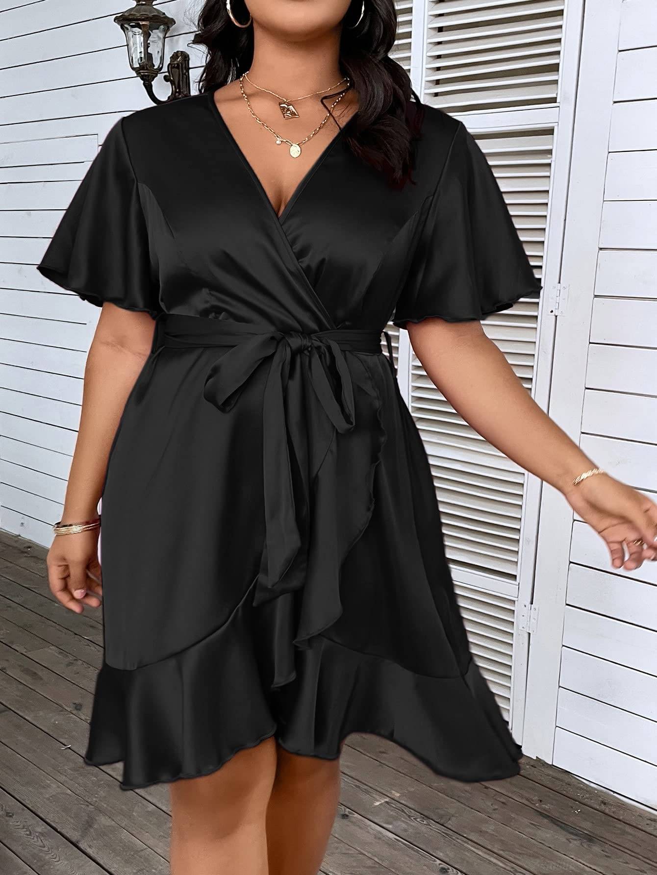 Women's Plus Size Wrap V Neck Short A Line Dress