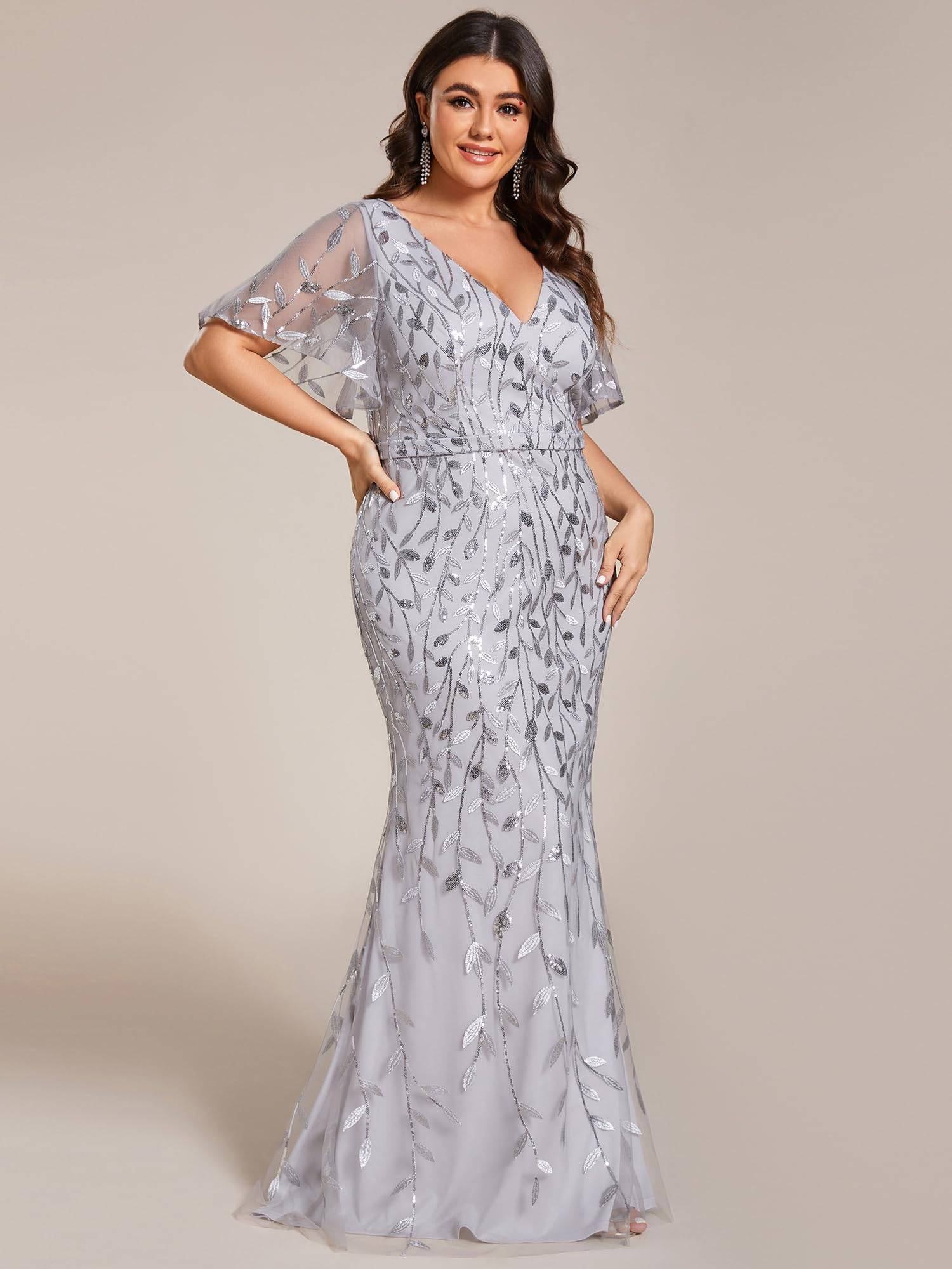 Women's V-Neck Sparkly Formal Dresses Plus Size