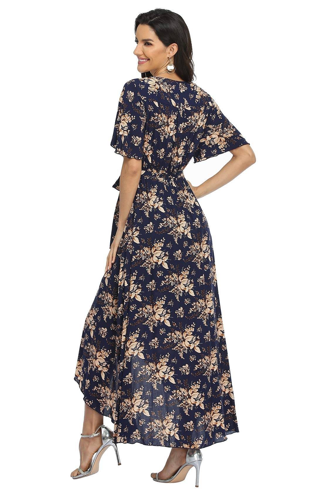 Women's Wrap V Neck Floral Summer Dresses Maxi