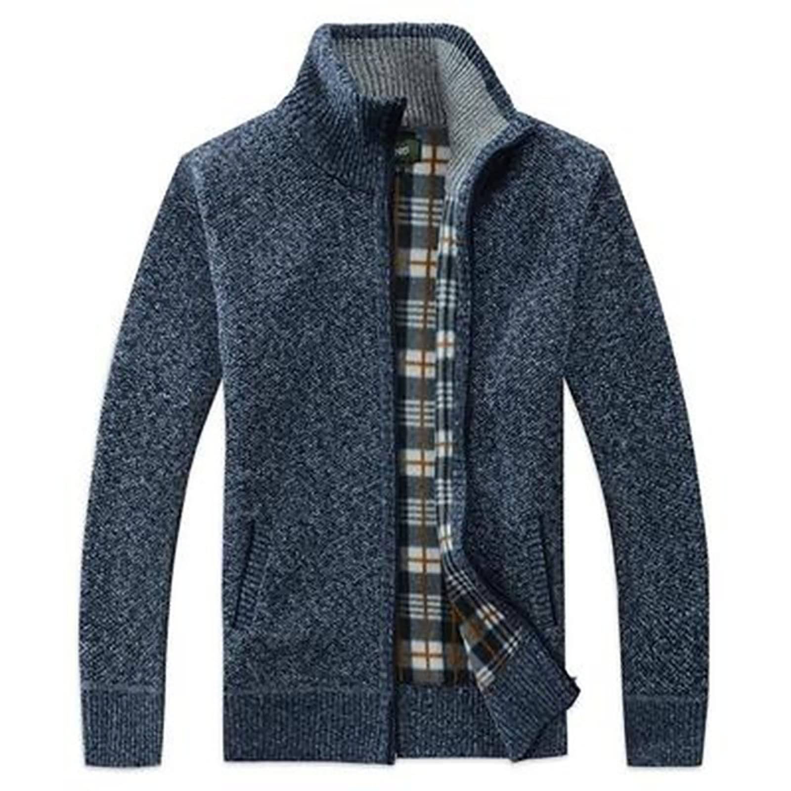 Men's Cardigan Sweaters Knitted Stand Collar Regular Fit Jacket Full Zip Fleece Lined Winter Warm Coat