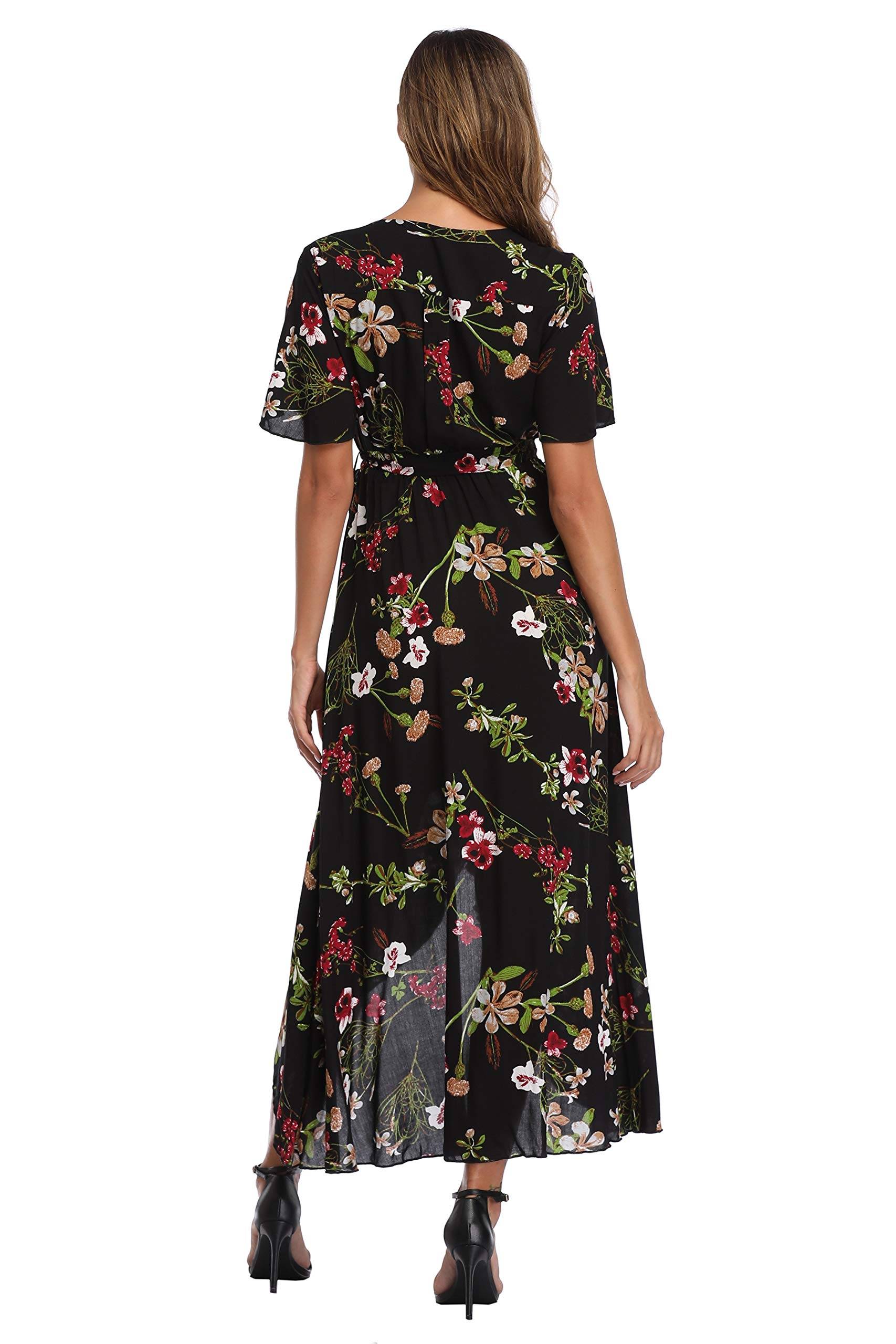 Women's Wrap V Neck Floral Summer Dresses Maxi