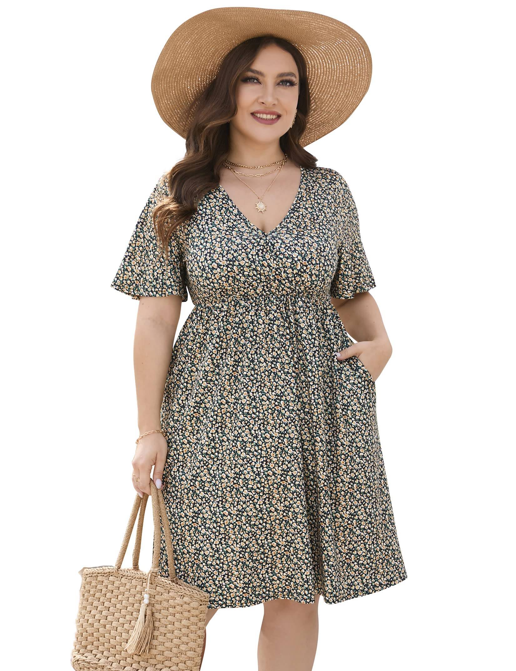 Plus Size Summer Dress Women's A Line Midi Dresses