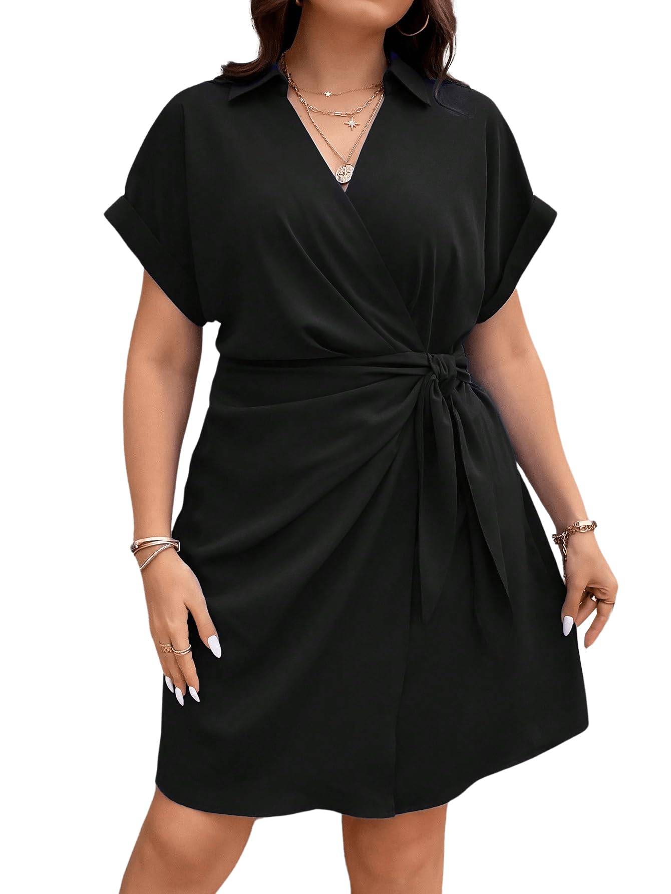 Women's Plus Size Short Sleeve Wrap Mini Dress