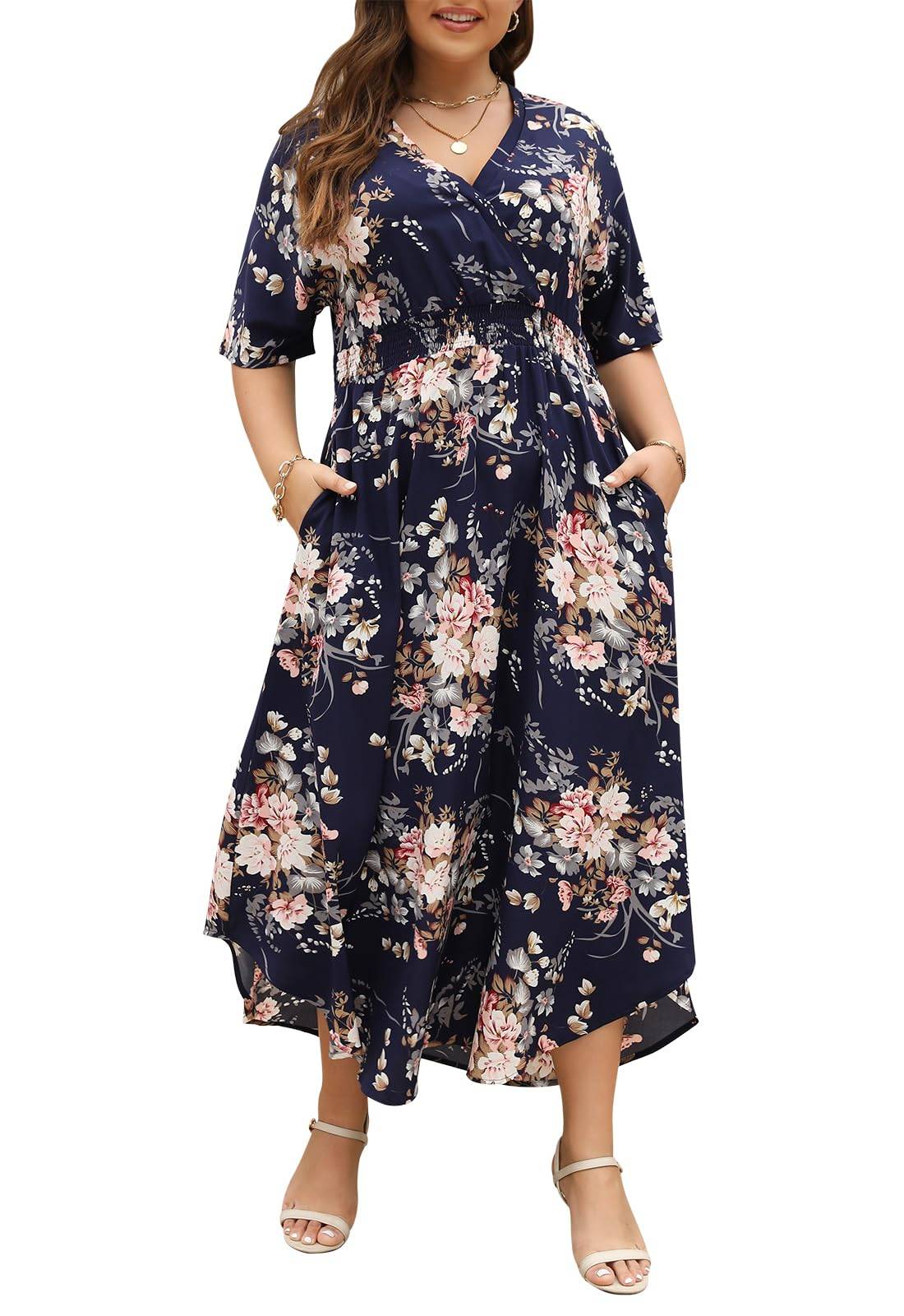 Womens Plus Size Boho Print Maxi Dress with Pocket