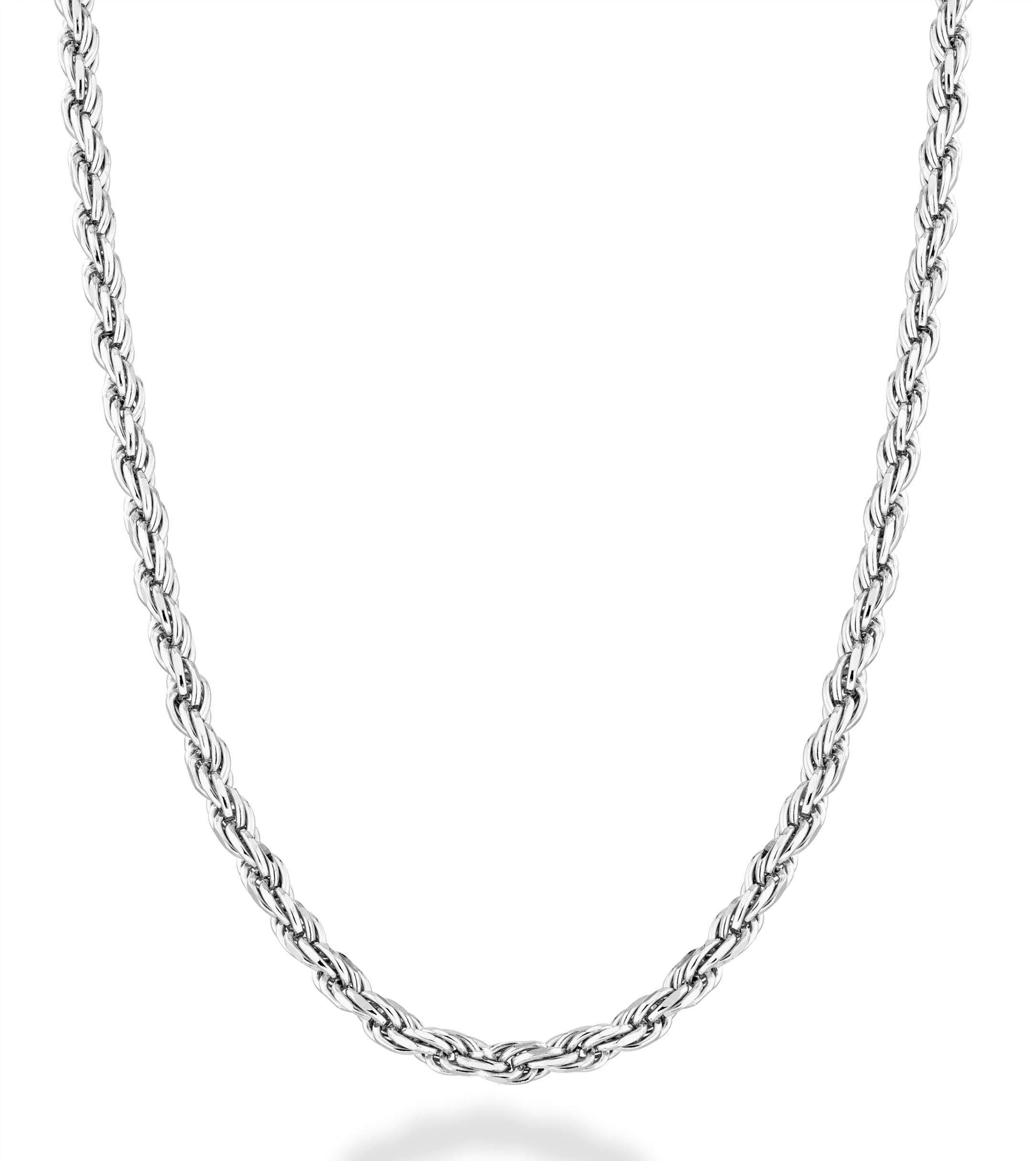 Solid 925 Sterling Silver Italian 2mm, 3mm Diamond-Cut Braided Rope Chain Necklace for Men Women, 925 Sterling Silver