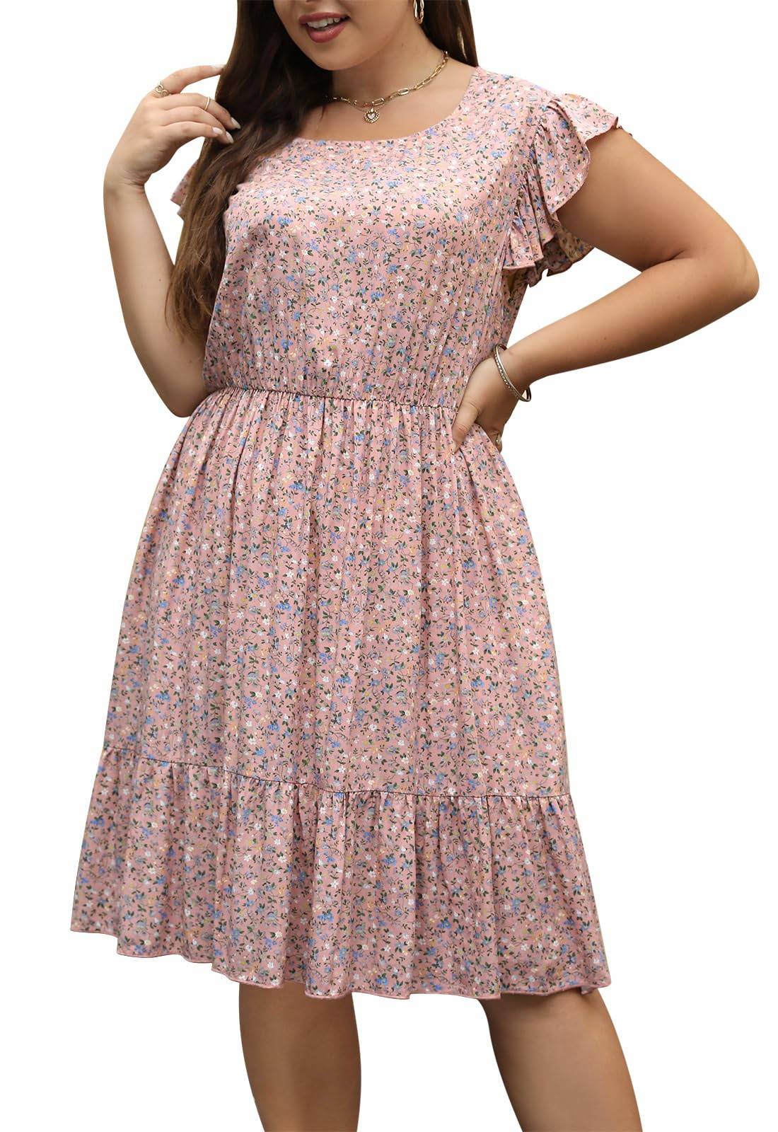 Plus Size Dresses Women Boho Floral Midi Dress