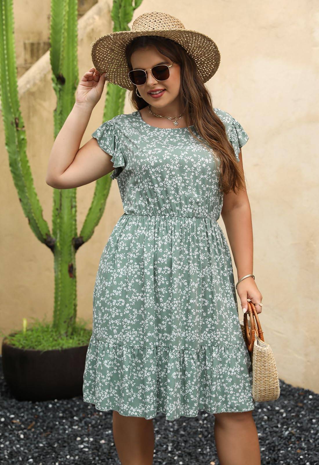 Plus Size Dresses Women Boho Floral Midi Dress