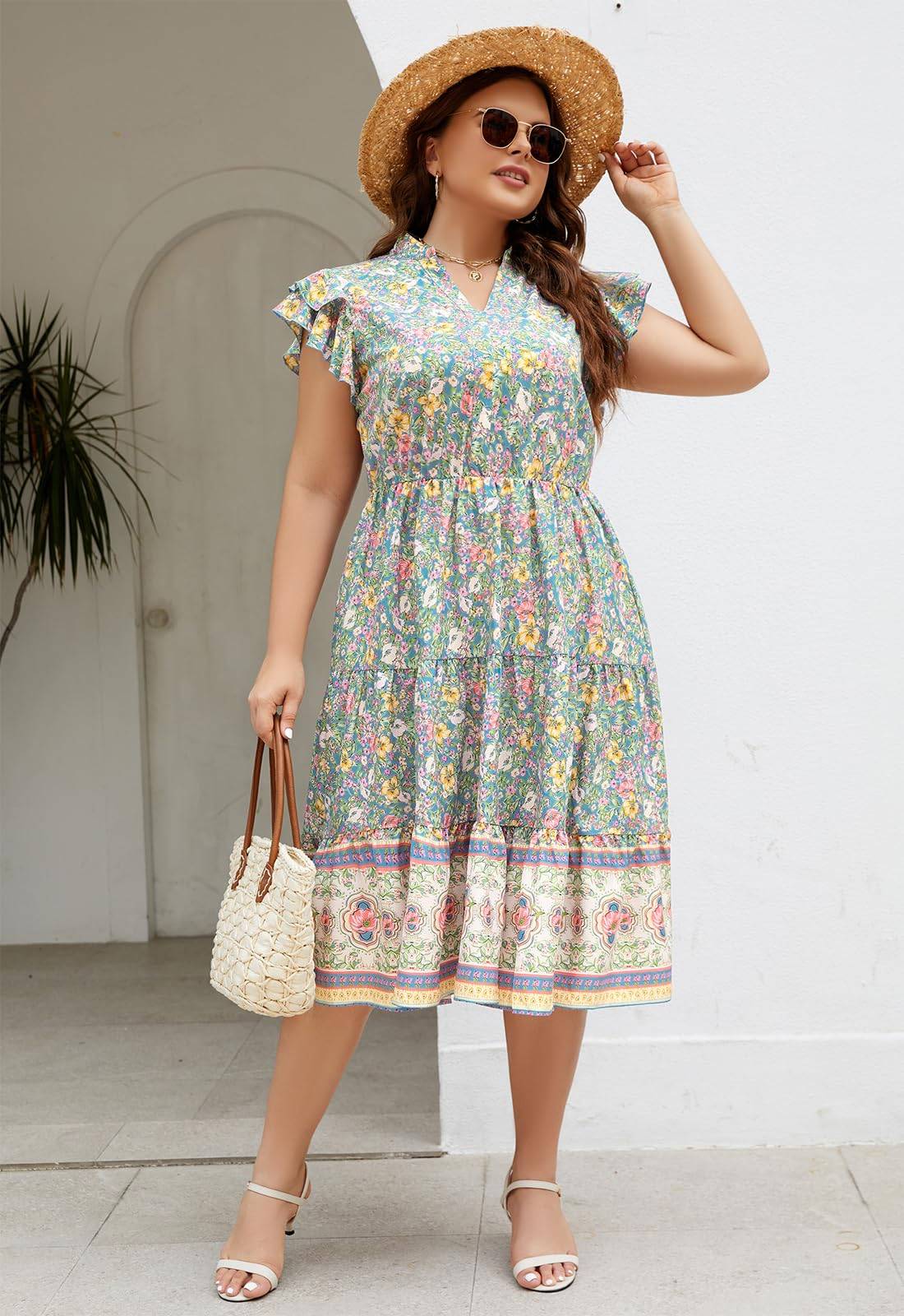 Plus Size Midi DressesWomen Boho Floral Dress