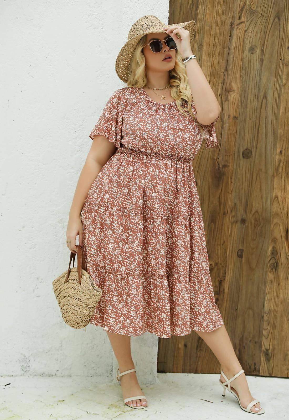 Women Plus Size Summer Midi Dress with Pocket