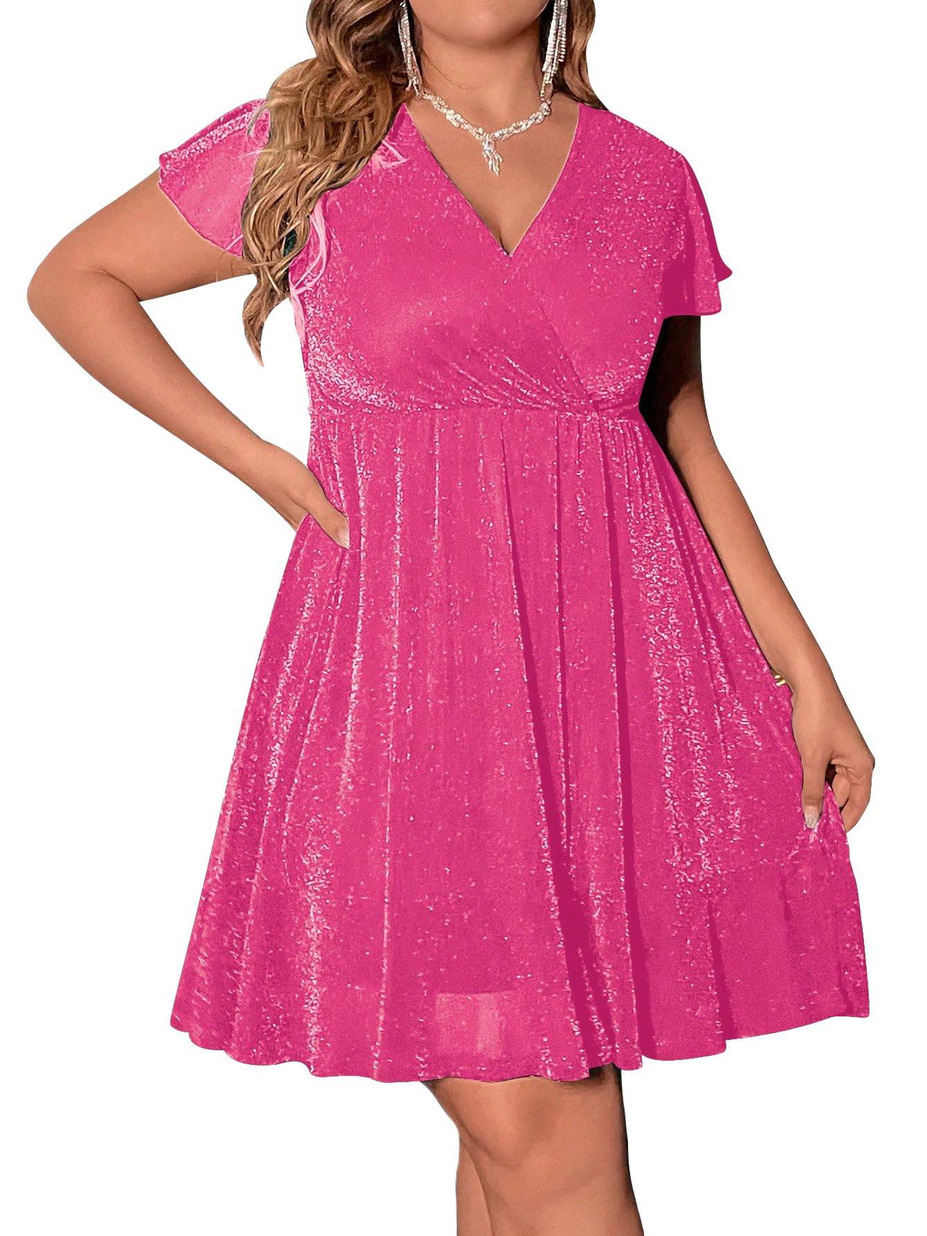 Women's Plus Size Glitter Wrap Party A Line Dress