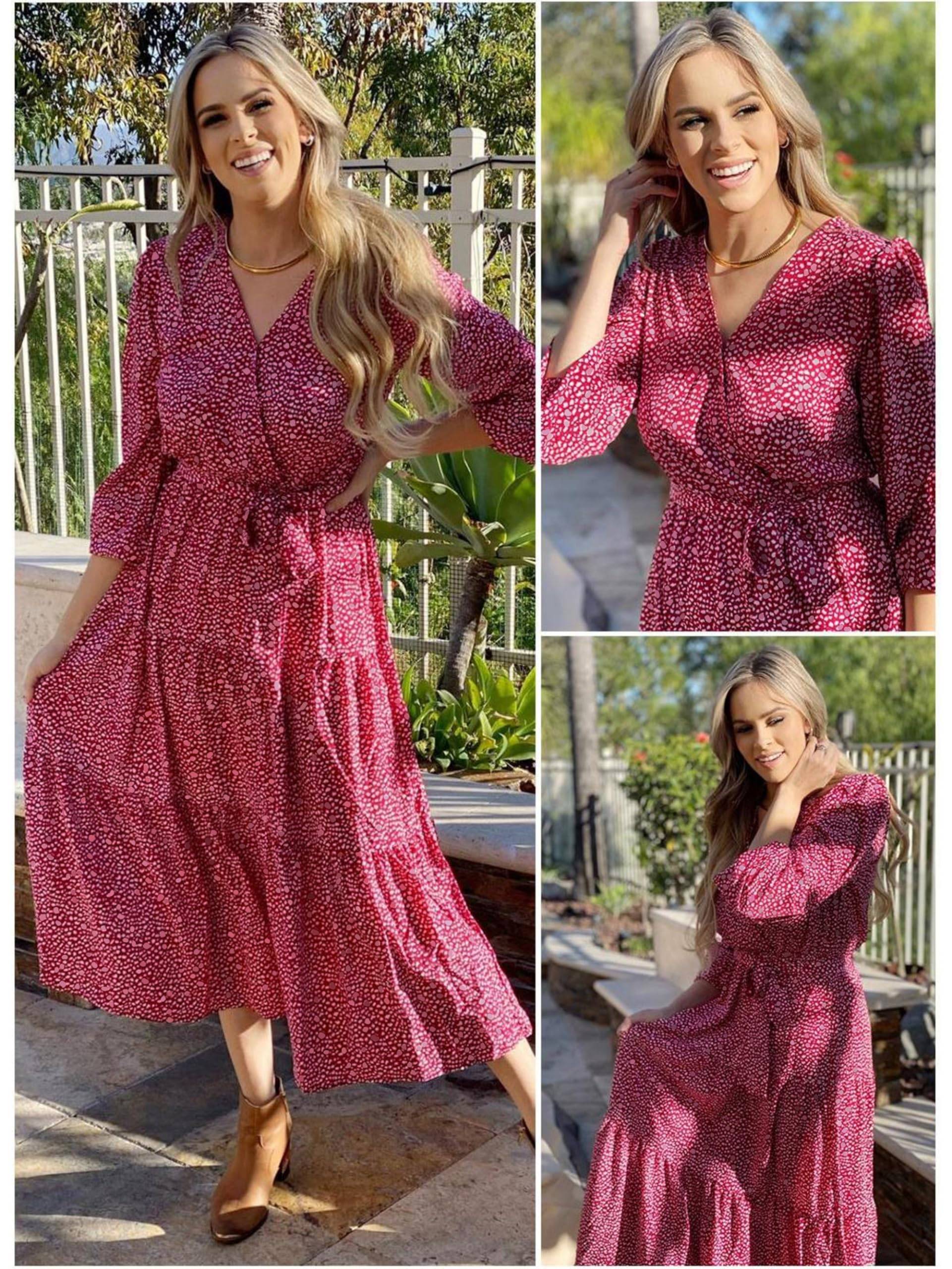 Womens Long Sleeve V Neck Floral Maxi Dress Boho