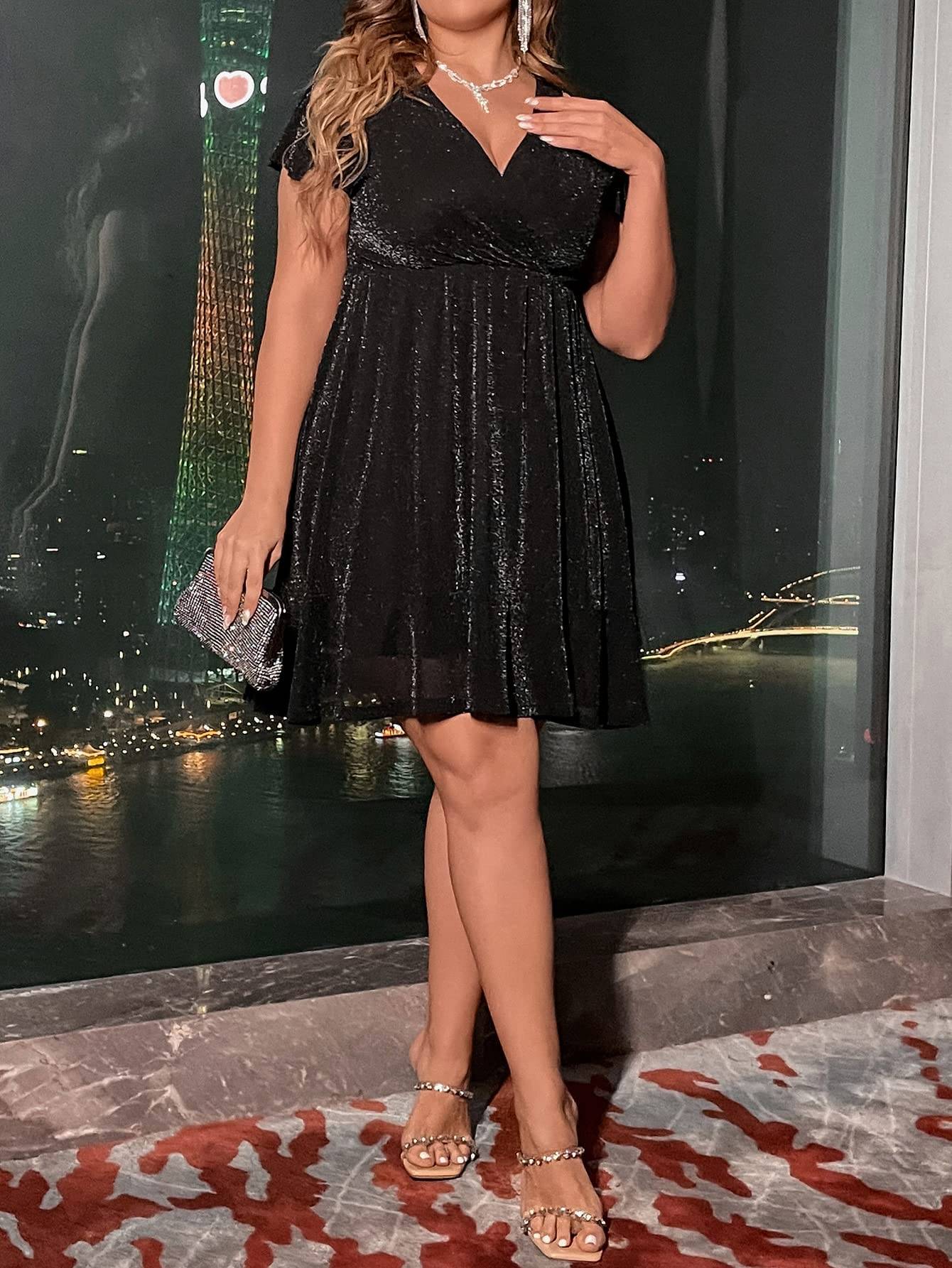 Women's Plus Size Glitter Wrap Party A Line Dress