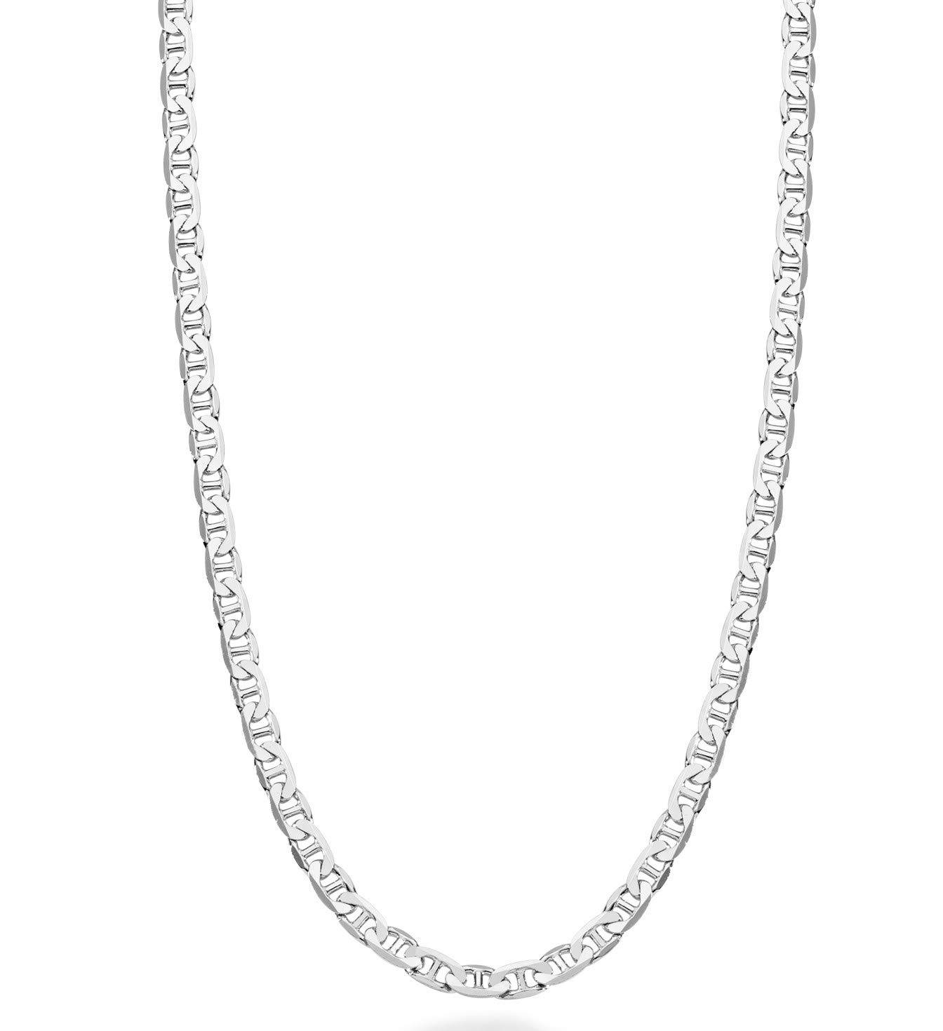 Solid 925 Sterling Silver 3mm Diamond-Cut Solid Flat Mariner Link Chain Necklace for Women Men