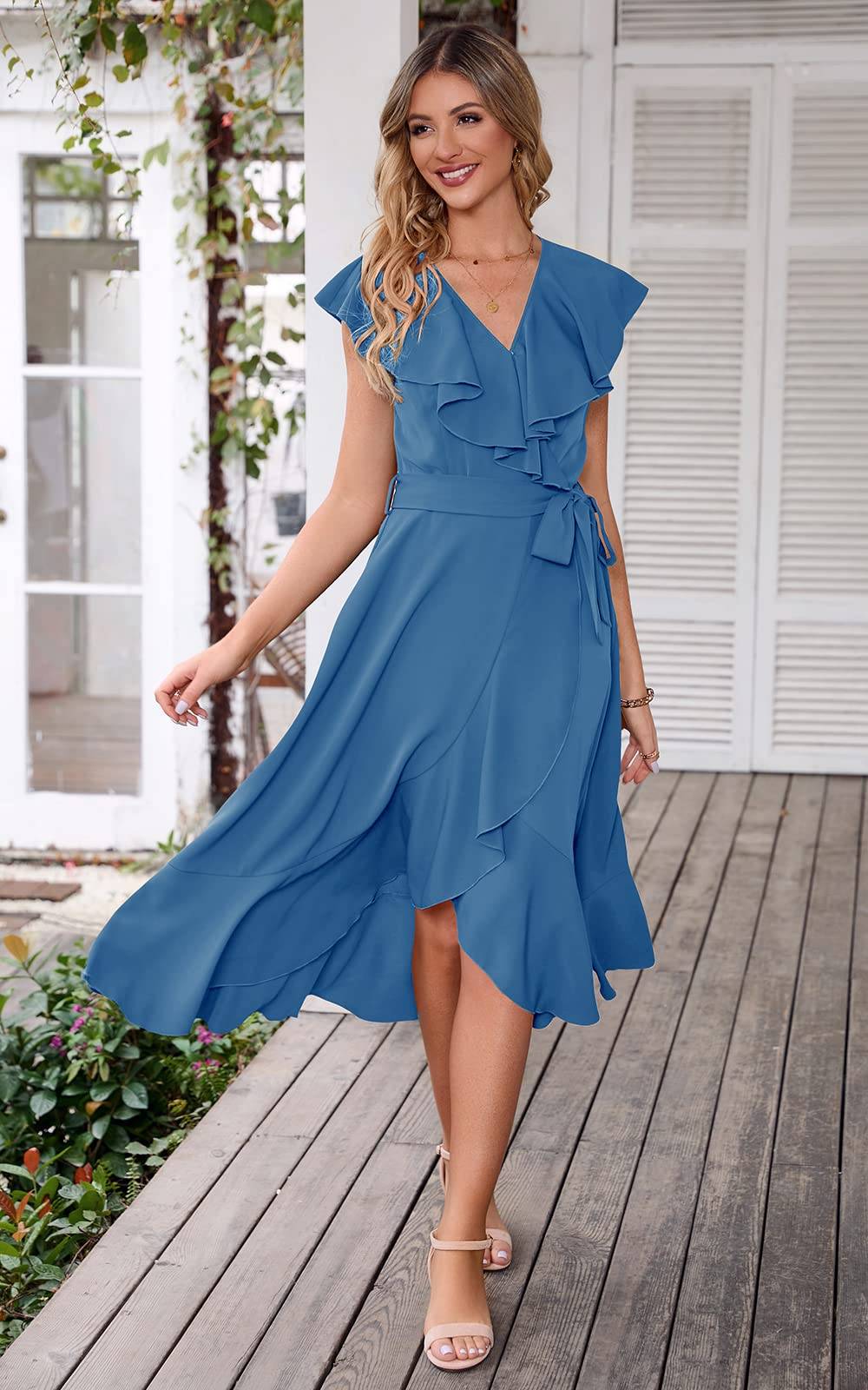 Womens Summer Wrap V Neck Split Party Dress