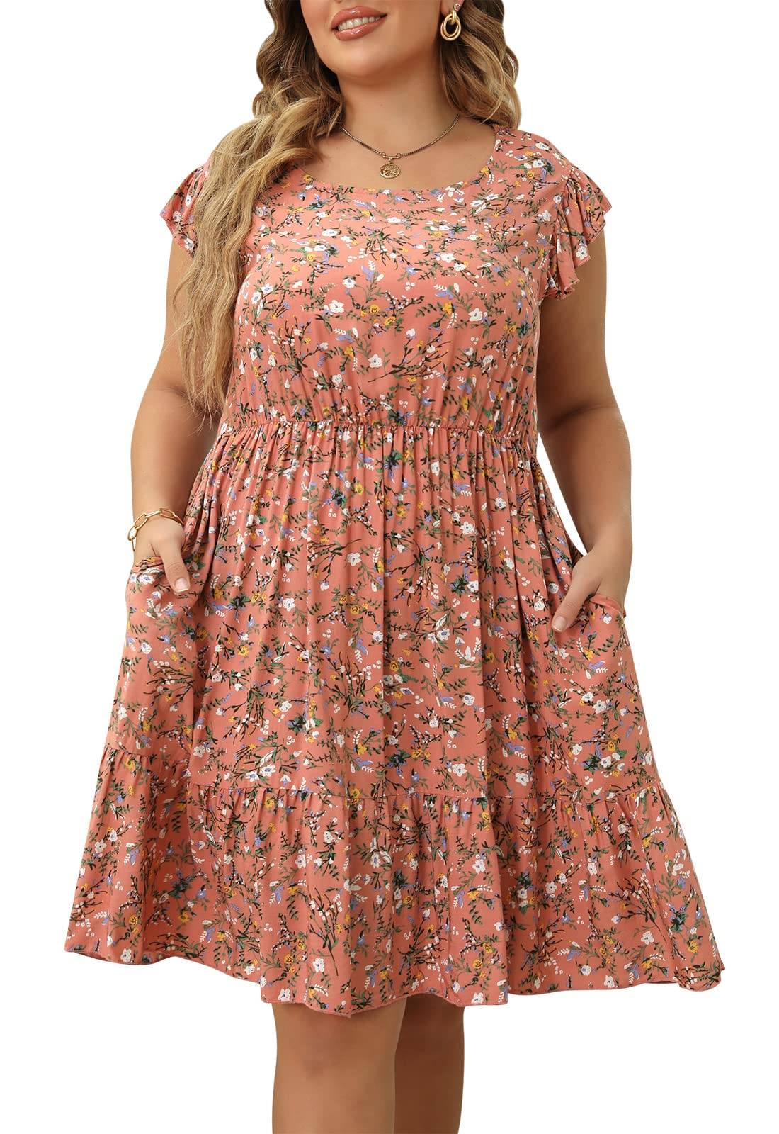 Plus Size Dresses Women Boho Floral Midi Dress