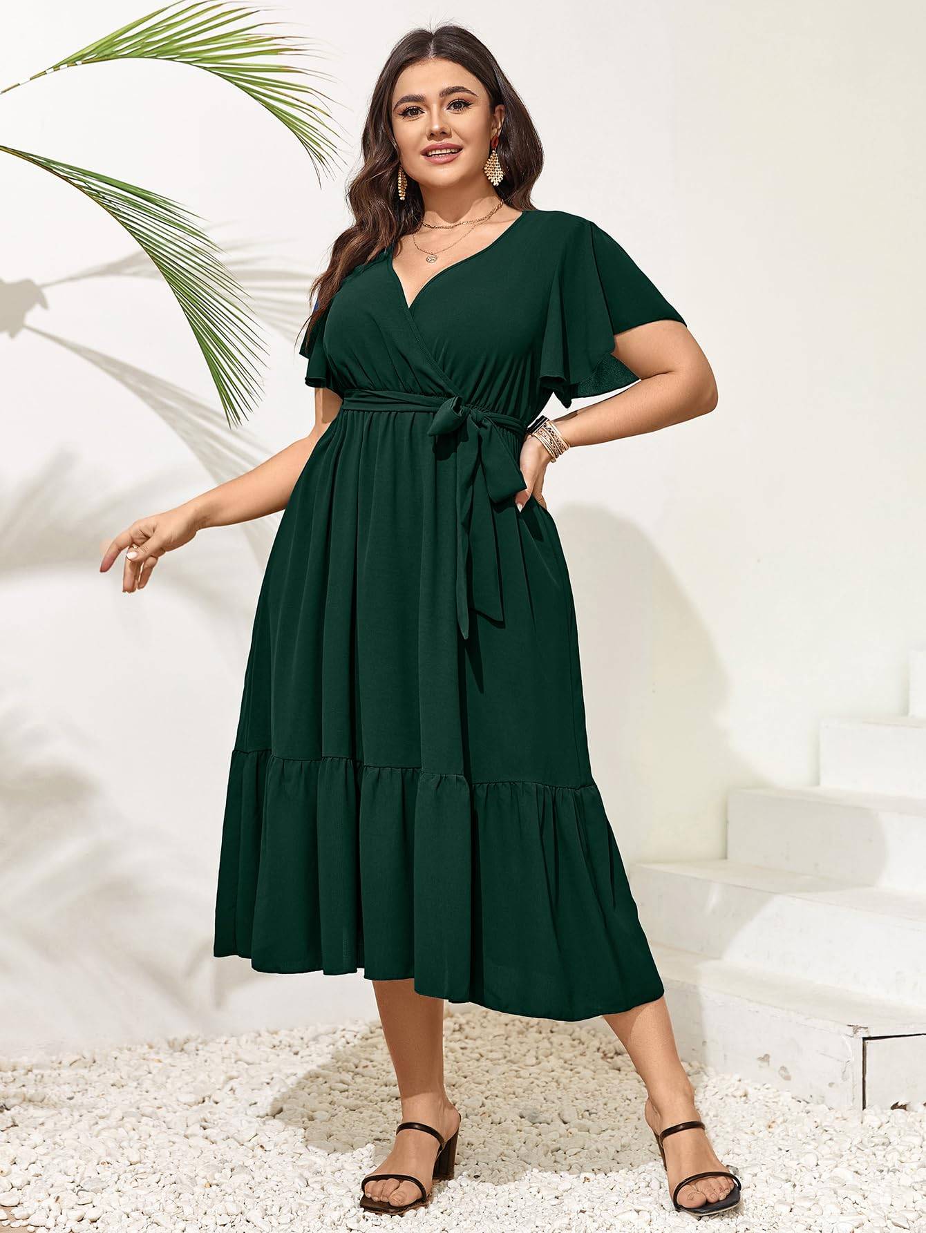 Women Plus Size Dresses V Neck A-Line Maxi Dress