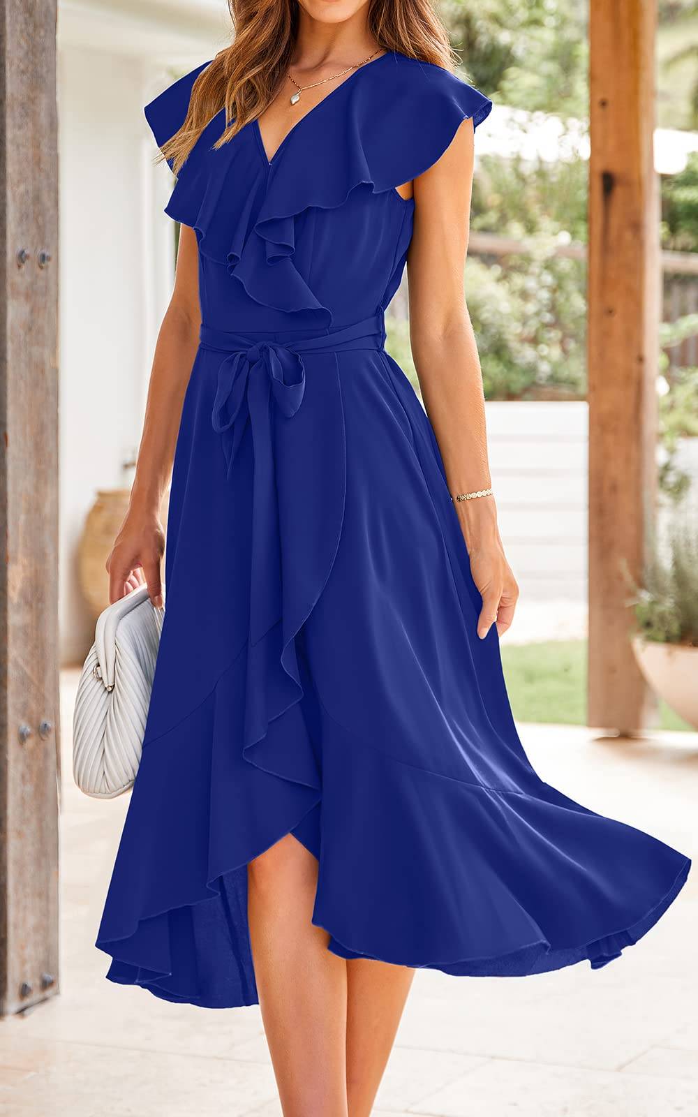 Womens Summer Wrap V Neck Split Party Dress