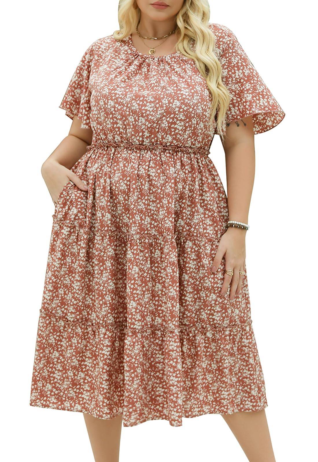 Women Plus Size Summer Midi Dress with Pocket