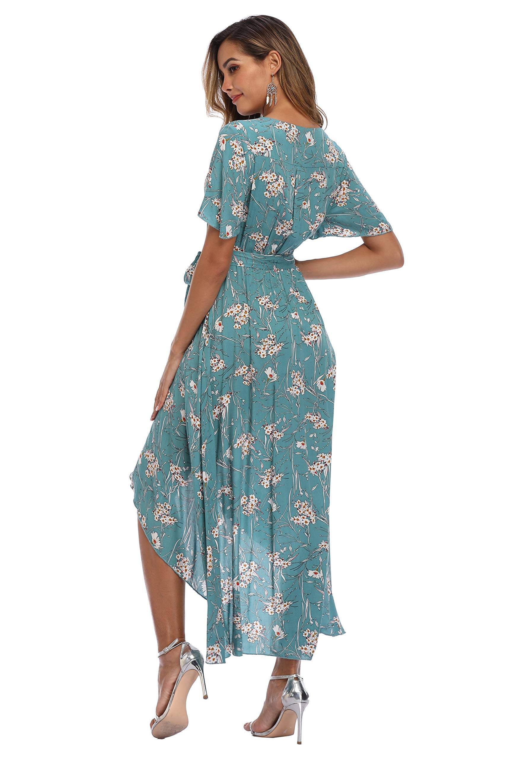 Women's Wrap V Neck Floral Summer Dresses Maxi