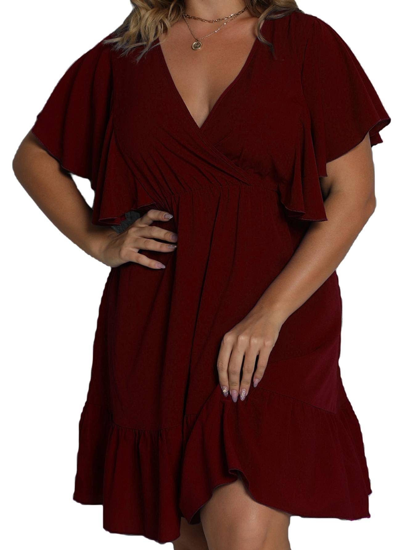 Women's Plus Size Wrap V Neck Short A Line Dress