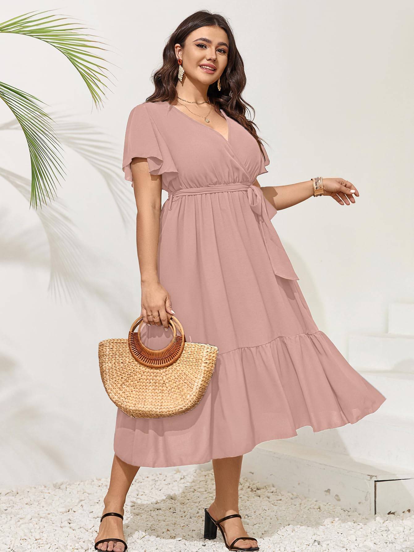 Women Plus Size Dresses V Neck A-Line Maxi Dress