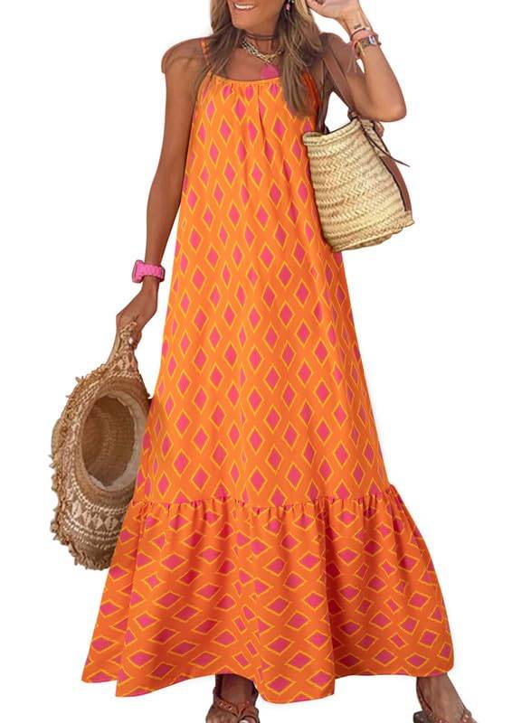 Women Strap Neck Boho Maxi Dress Plus Size