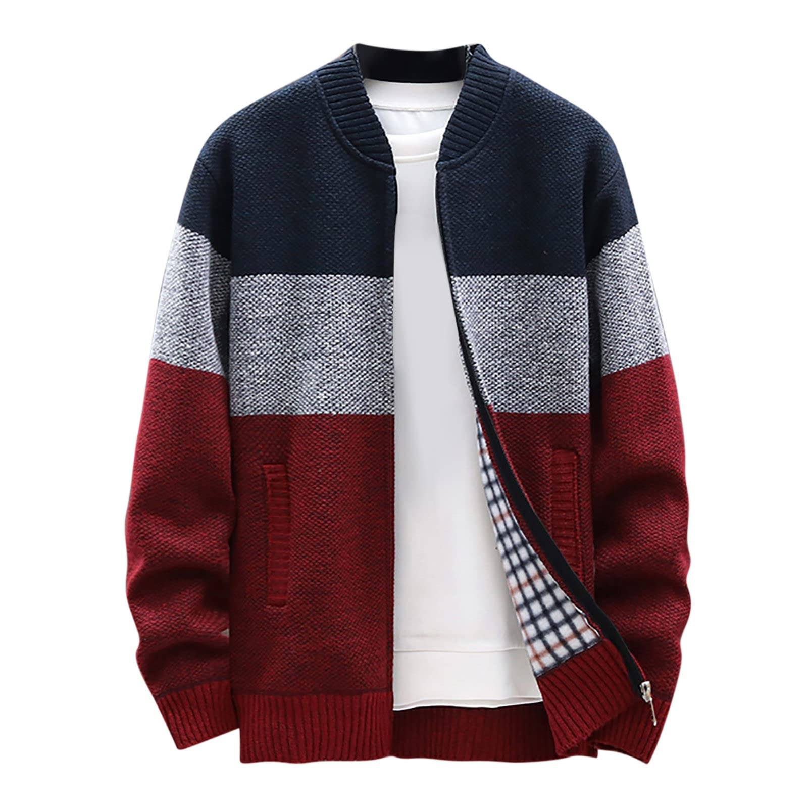 Men's Cardigan Sweaters Knitted Stand Collar Regular Fit Jacket Full Zip Fleece Lined Winter Warm Coat