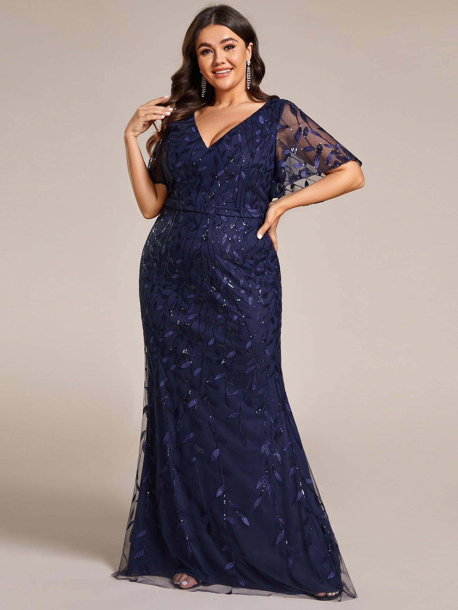 Women's V-Neck Sparkly Formal Dresses Plus Size