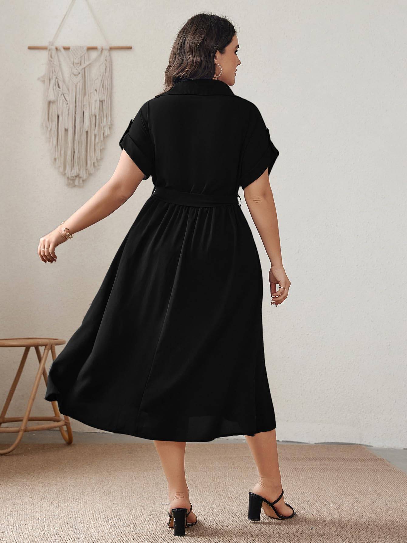 Womens Plus Size Midi Dress A line Wrap Tie Dress