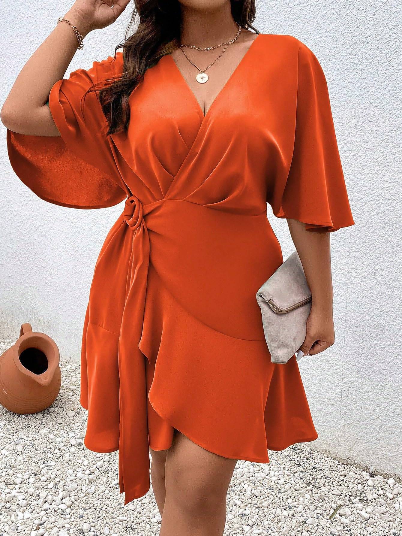 Women's Plus Size Wrap V Neck A Line Dress