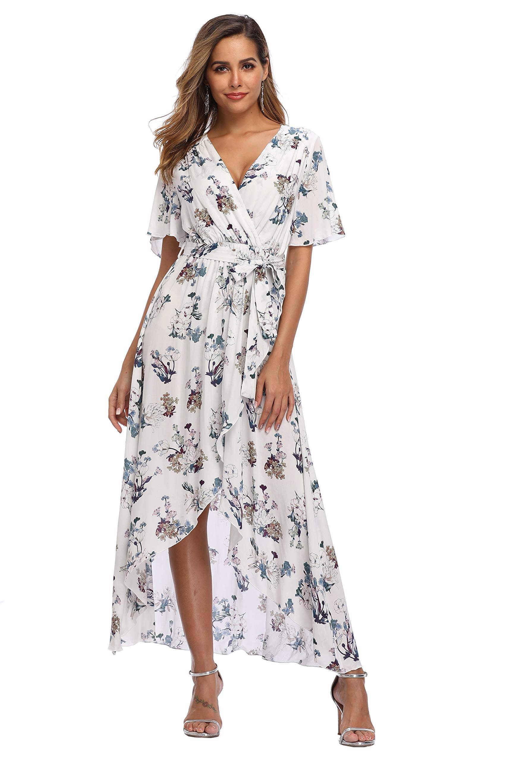 Women's Wrap V Neck Floral Summer Dresses Maxi