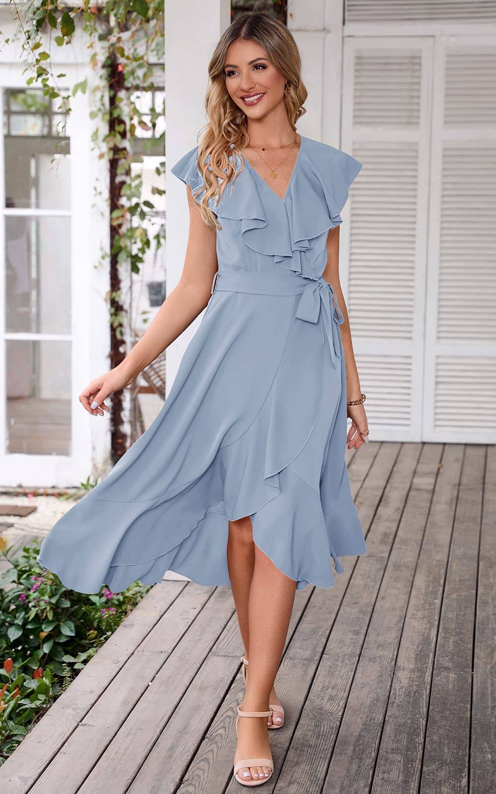 Womens Summer Wrap V Neck Split Party Dress